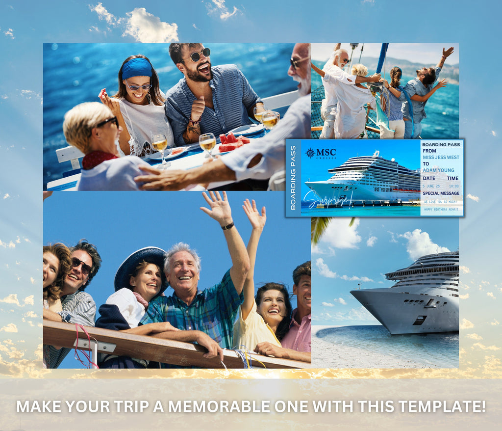 Editable Cruise Boarding Pass Template, Surprise Vacation Ticket (Digital Download)