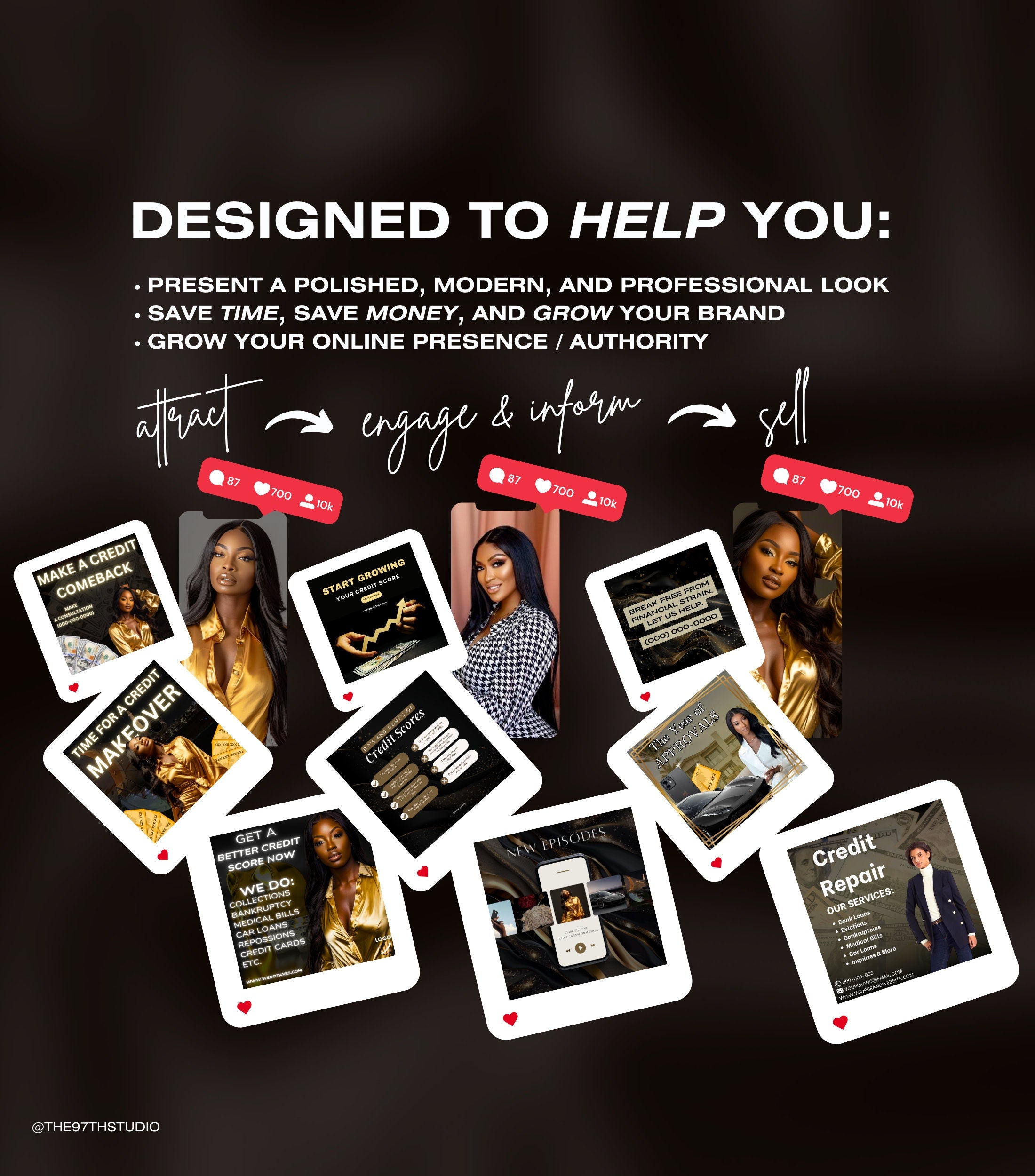 Gold Luxury Credit Repair Instagram Templates | Credit Repair Posts | Credit Repair Flyer | Credit Repair Business Social Media Marketing