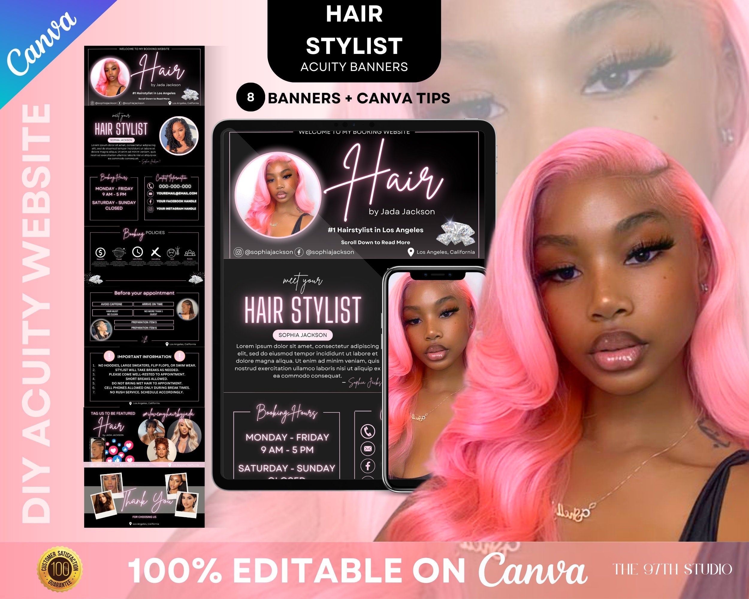 Acuity Scheduling Template HAIRSTYLIST, Hair Acuity Website Template, Acuity Website Banner, Acuity Booking Template,Web Banner, Luxury Site