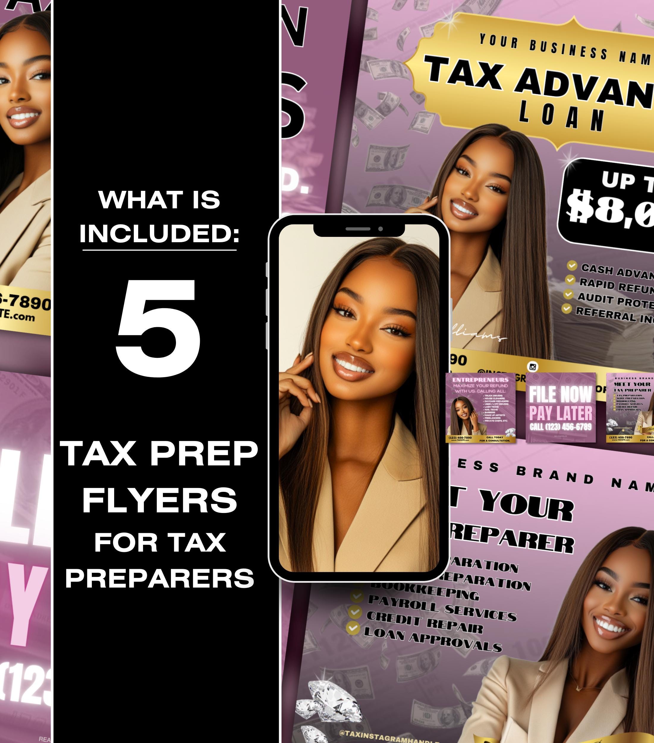 5 TAX FLYERS | Tax Flyer | Tax Business IG Posts | Tax Season Accountant Social Media Marketing | Tax Prep Checklist | Tax Flyer Marketing