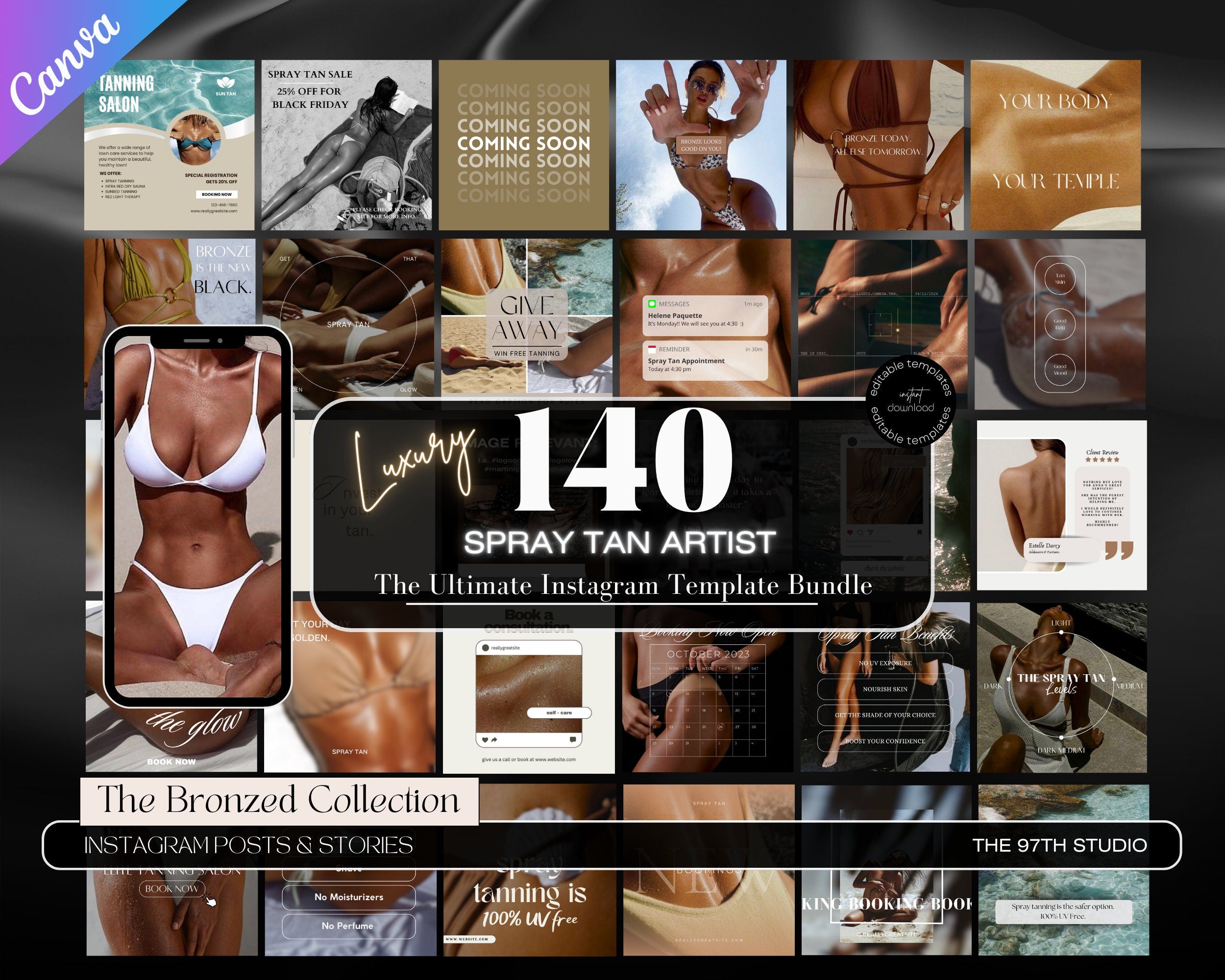 140 Spray Tanning Instagram Templates | Spray Tan Instagram Posts | Spray Tan Social Media | Beauty Business Instagram | Spray Tan Marketing