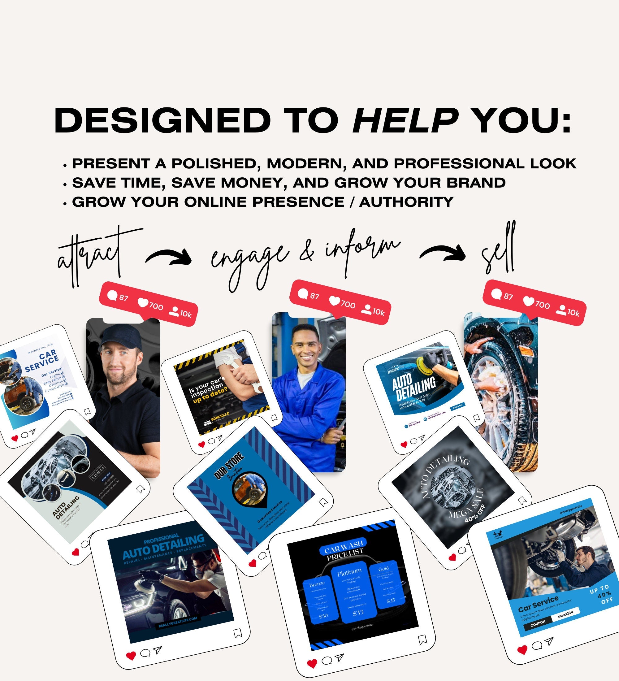Auto Detailing Marketing | Auto Detailing Posts | Mechanic Social Media | Automotive | Auto Detailing Instagram Posts |Auto Repair Templates