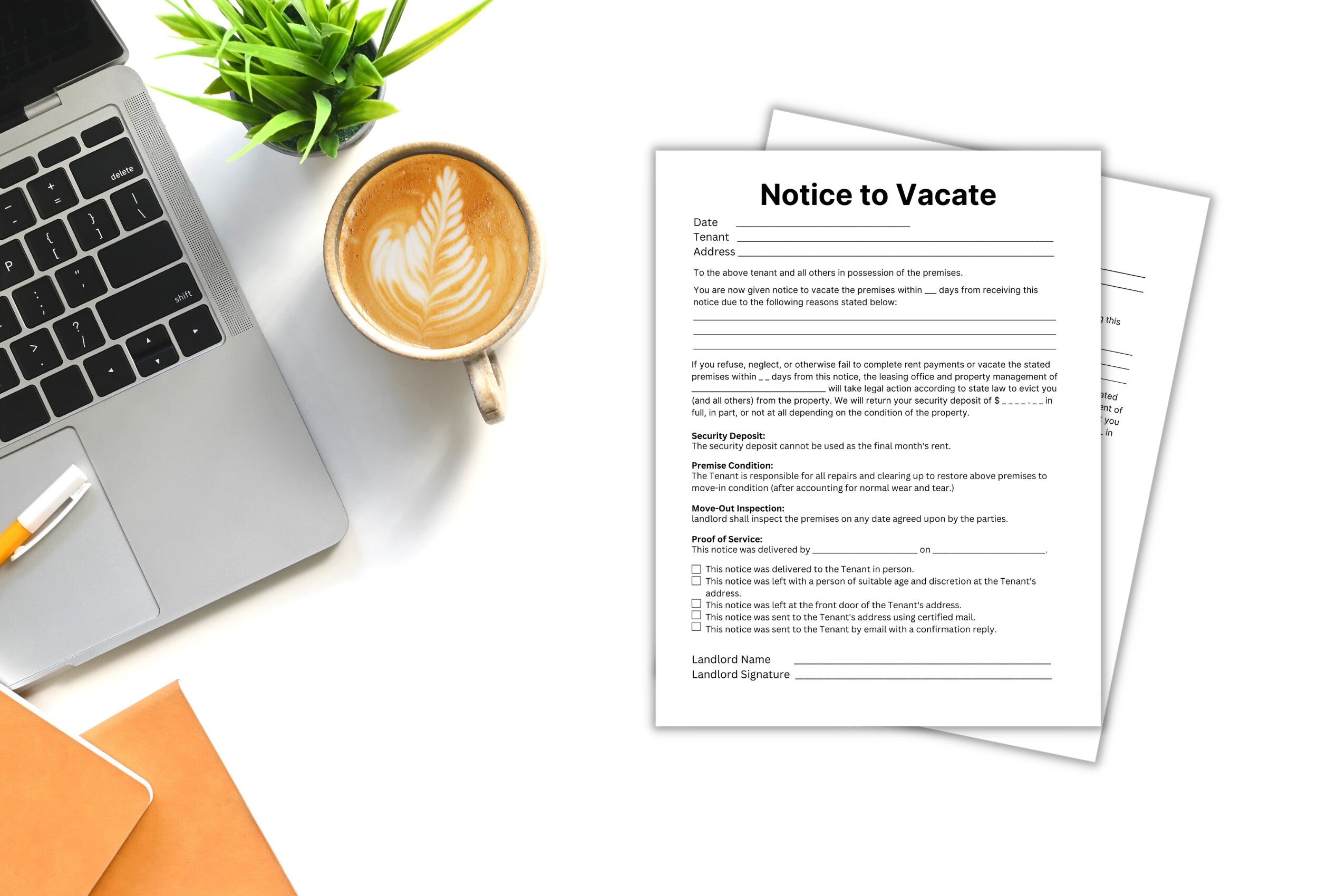 Notice to Vacate Template, Eviction Letter, Landlord Forms (PDF)