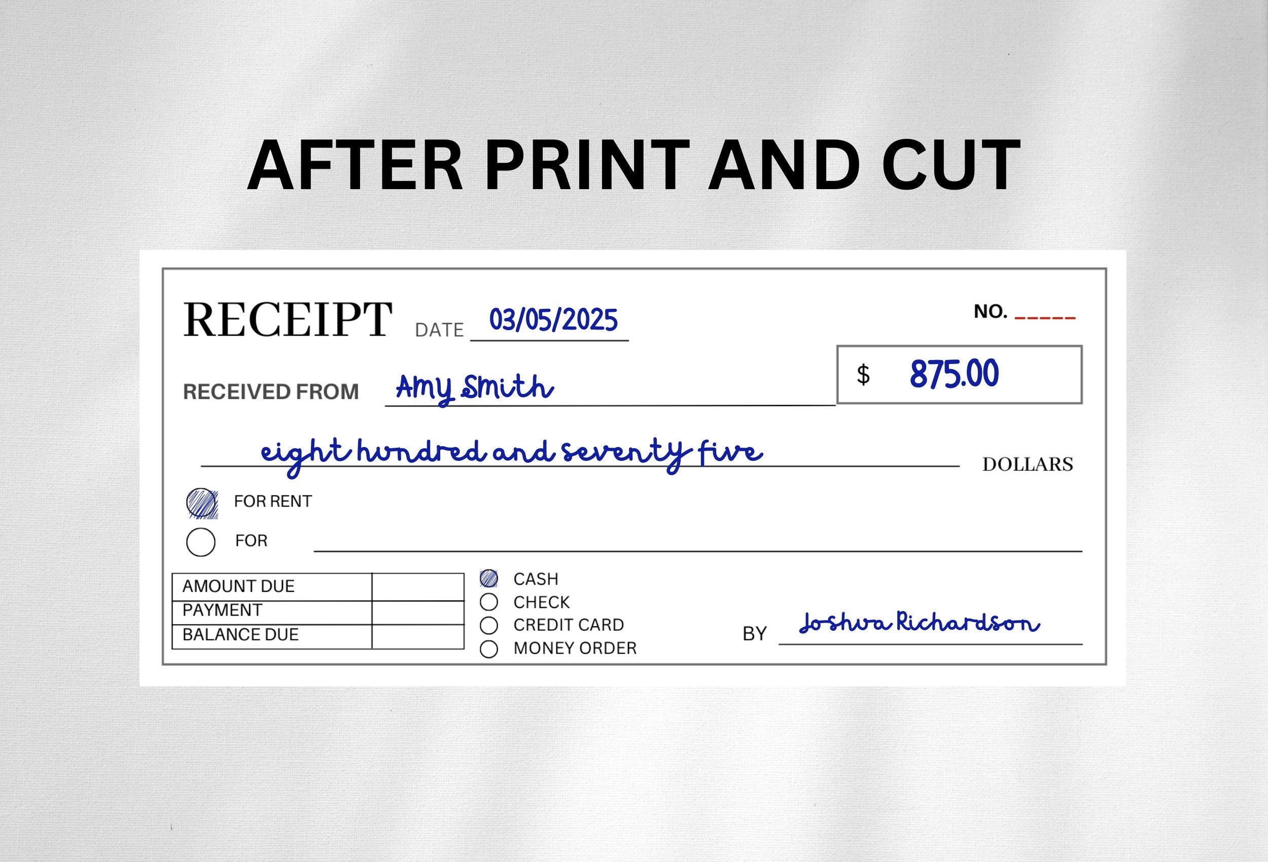 PRINTABLE Money or Rent Receipt | Cash Receipt | Sales Receipt | Business Receipt | Rental Receipt | Printable Receipt | Receipt Form | PDF
