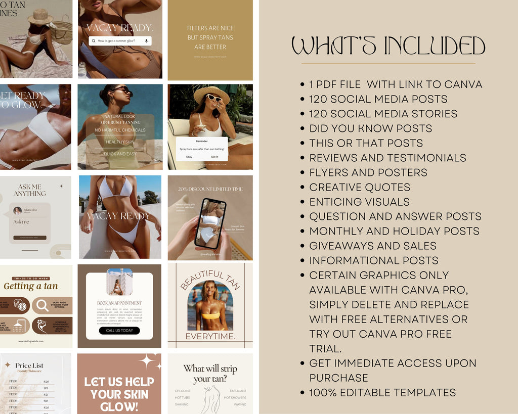 240 Spray Tanning Instagram Templates | Spray Tan Instagram Posts | Spray Tan Social Media | Spray Tan Artist Templates |Spray Tan Marketing