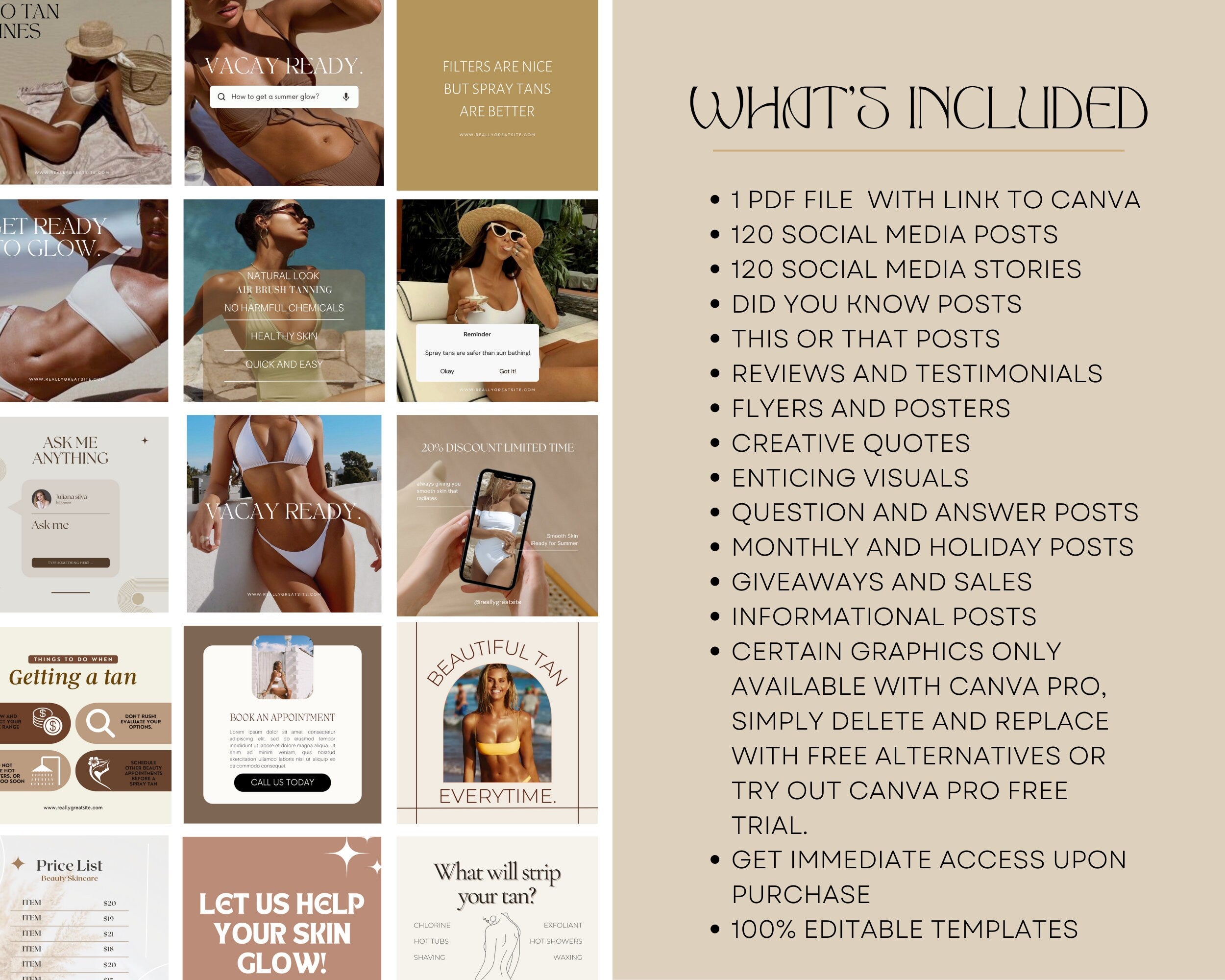 240 Spray Tanning Instagram Templates | Spray Tan Instagram Posts | Spray Tan Social Media | Spray Tan Artist Templates |Spray Tan Marketing