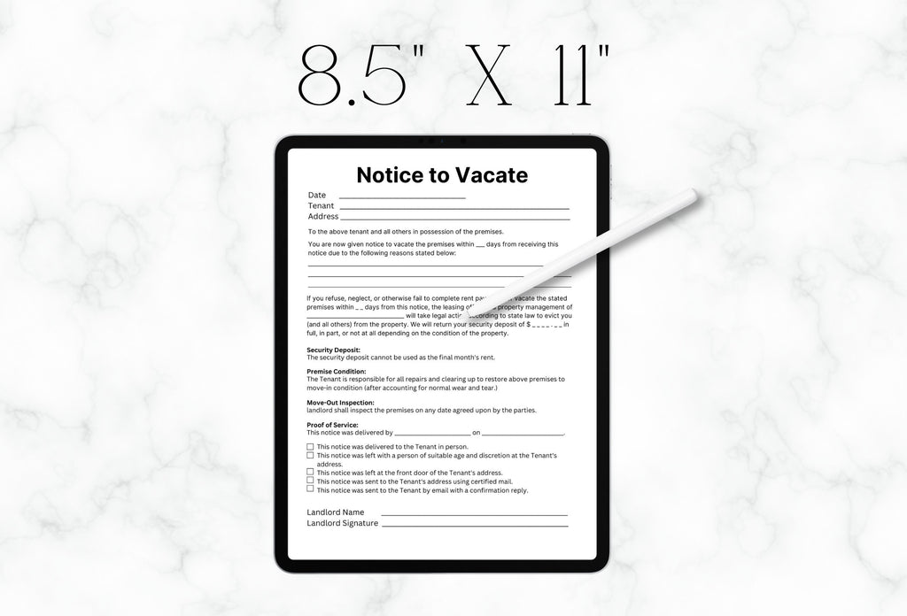 Notice to Vacate Template, Eviction Letter, Landlord Forms (PDF)