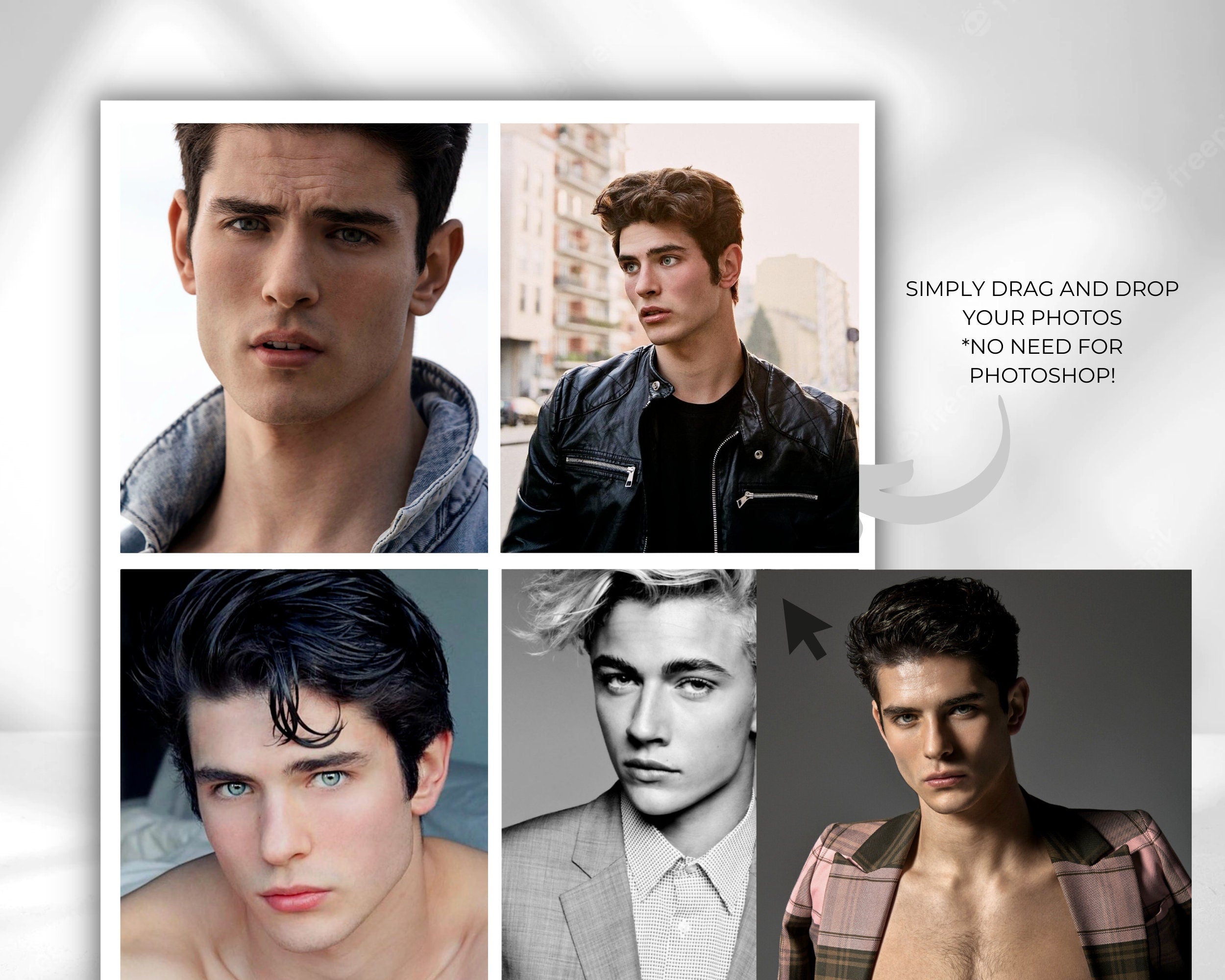Male Model Comp Card Template, Editable Fashion Z Card (Canva)