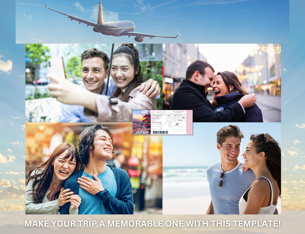 Editable Japan Boarding Pass Template, Surprise Vacation Ticket (Canva, Digital Download)