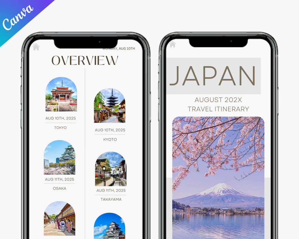 JAPAN Travel Itinerary Template Modern Minimal Boho, iPad, Tablet, Editable on Canva, Printable, Digital Template Download, Traveling
