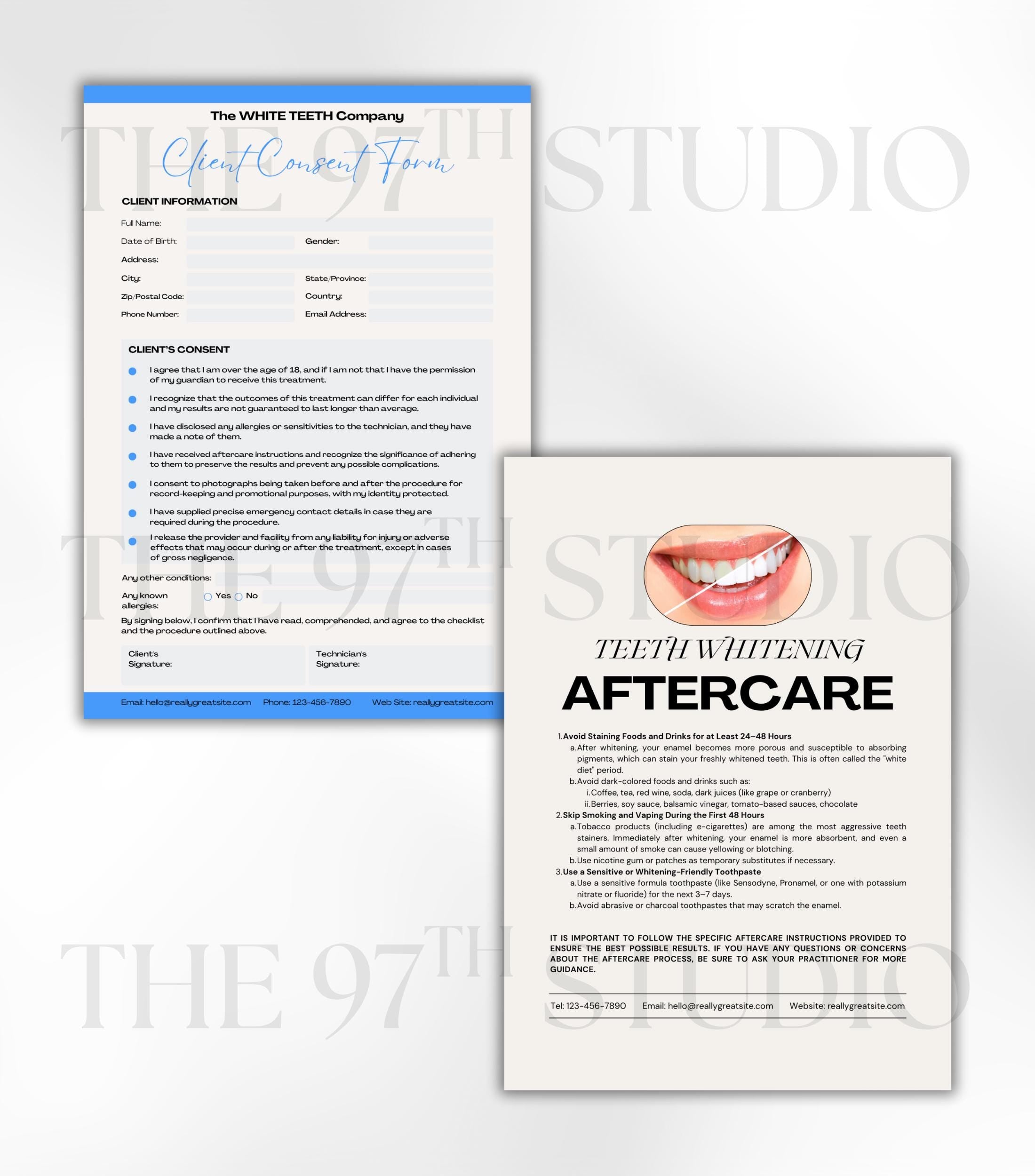 Teeth Whitening Business Forms, Teeth Whitening Consultation Forms, Teeth Whitening Aftercare, Consent Form, Aftercare Instructions