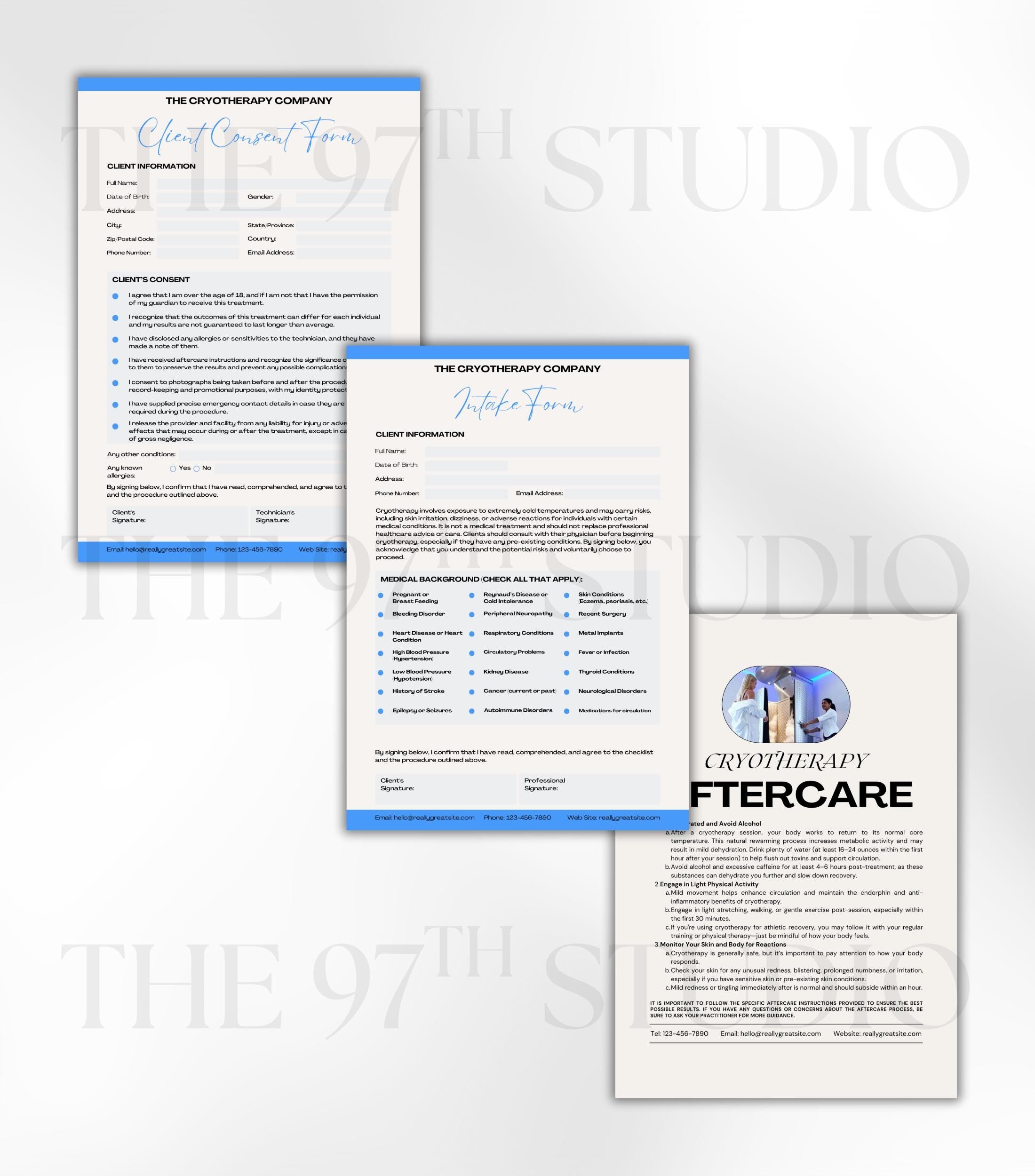 Cryotherapy Business Forms, Cryotherapy Client Intake Forms, Cryotherapy Aftercare, Consent Form, Cryotherapy Aftercare Instructions Card