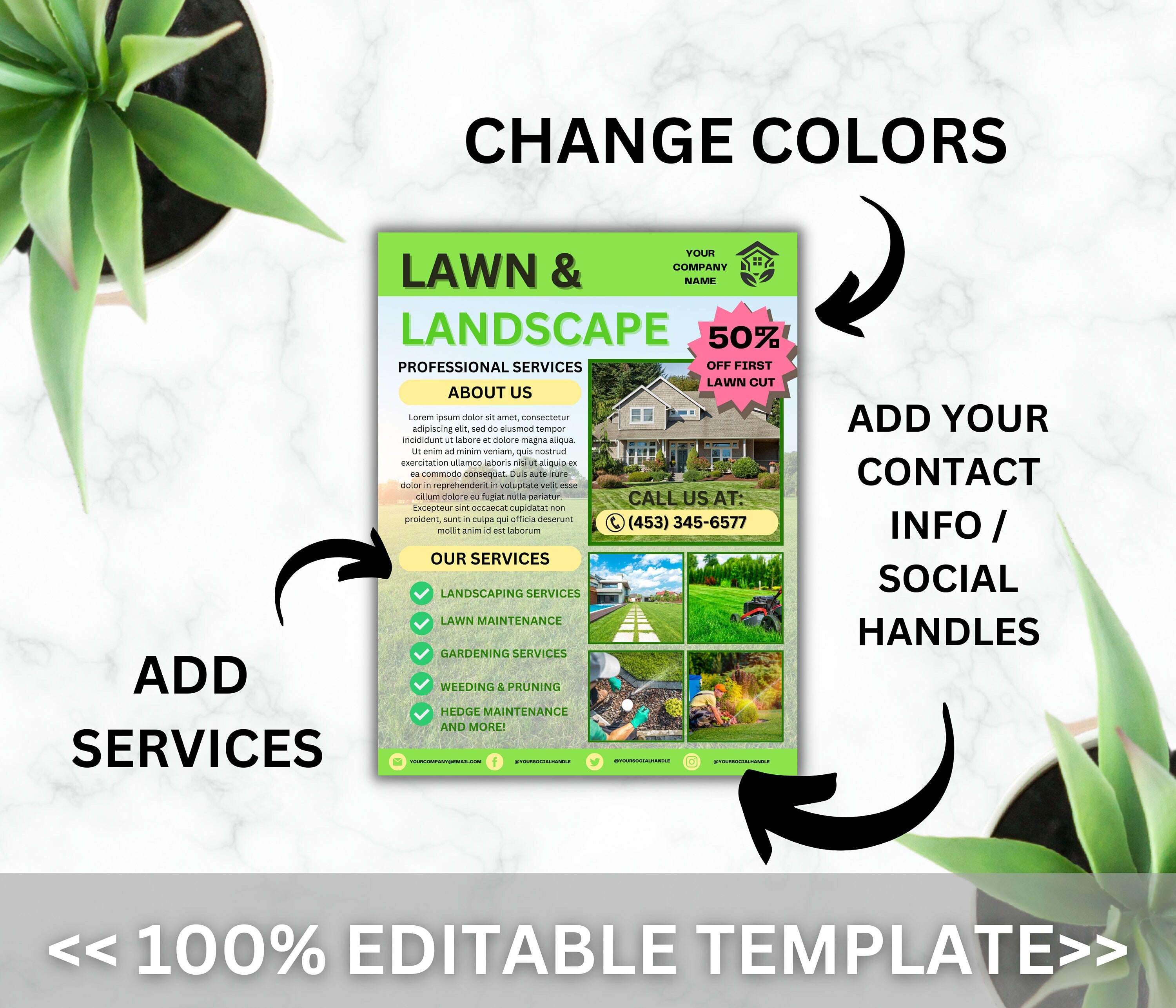 Lawn Care Flyer, Landscaping Services, DIY Template (Canva)