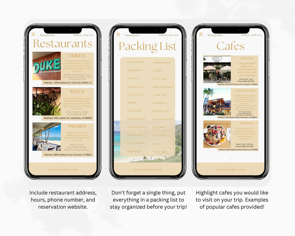 Editable Digital HAWAII Travel Itinerary, Digital Planner Modern Minimal, Travel Planner, Canva Template, Digital Template, Hawaii Itinerary