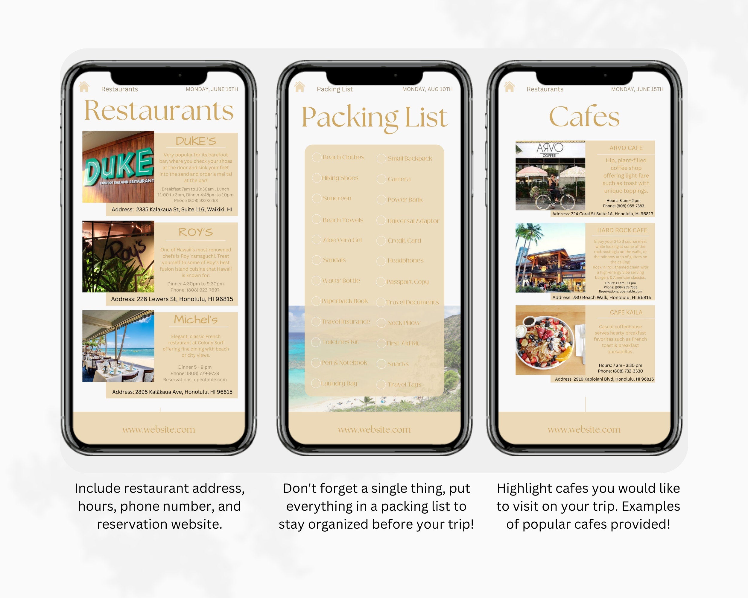 Editable Digital HAWAII Travel Itinerary, Digital Planner Modern Minimal, Travel Planner, Canva Template, Digital Template, Hawaii Itinerary