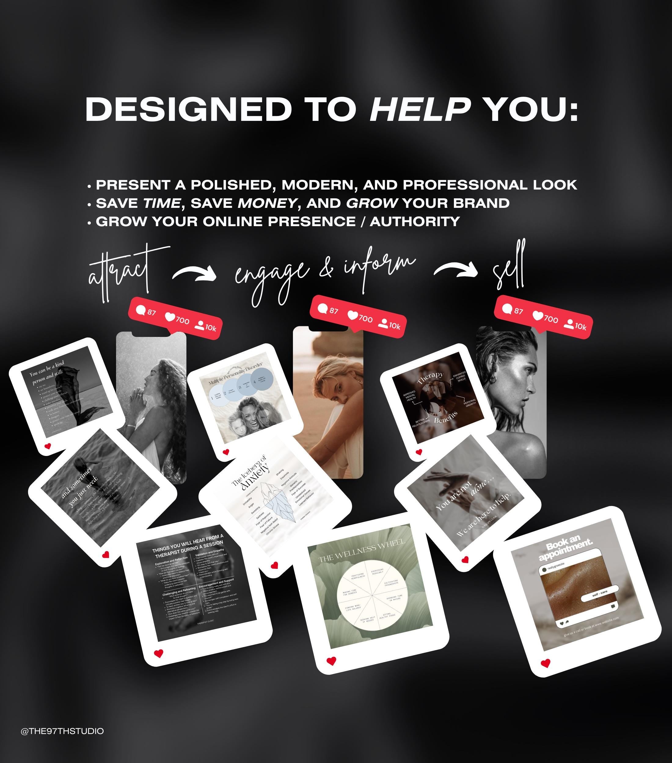 140 Therapist Instagram Templates | Mental Health Instagram Templates | Psychologist Posts | Counseling IG Posts | Social Media Marketing