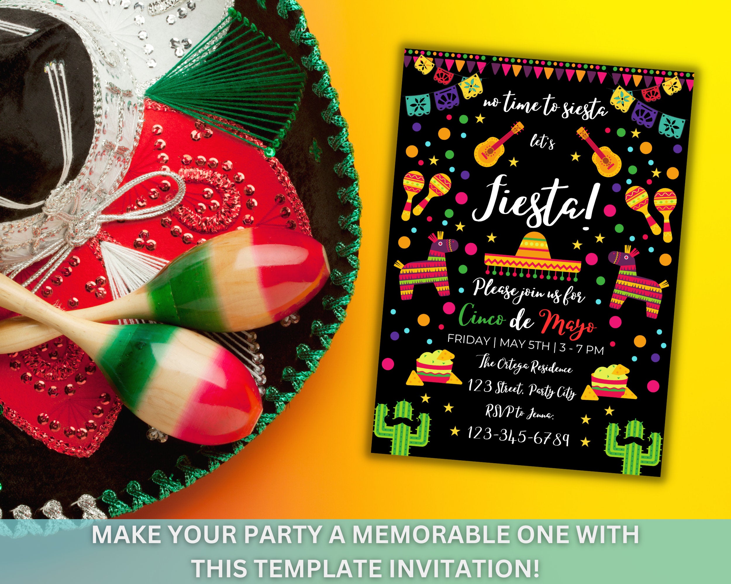 Editable Cinco De Mayo Party Invitation, Digital or Printable Cinco De Mayo Invitation, Mexican Fiesta invitation, Instant Download