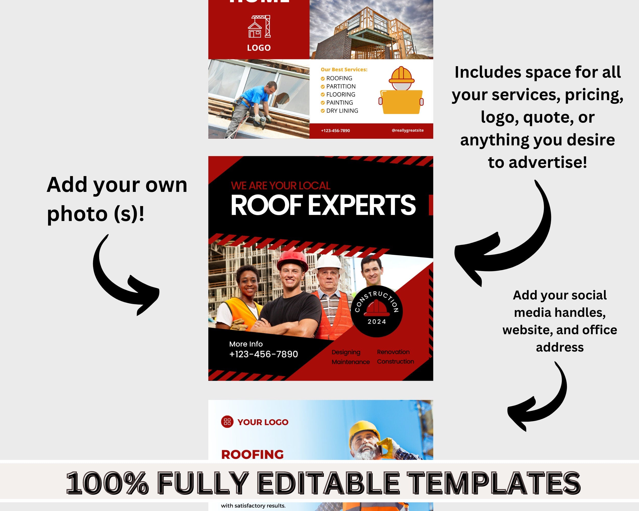 Roofing Business Instagram Templates, Social Media Bundle (100+) Roofer Instagram, Constructions Business Instagram Facebook Posts