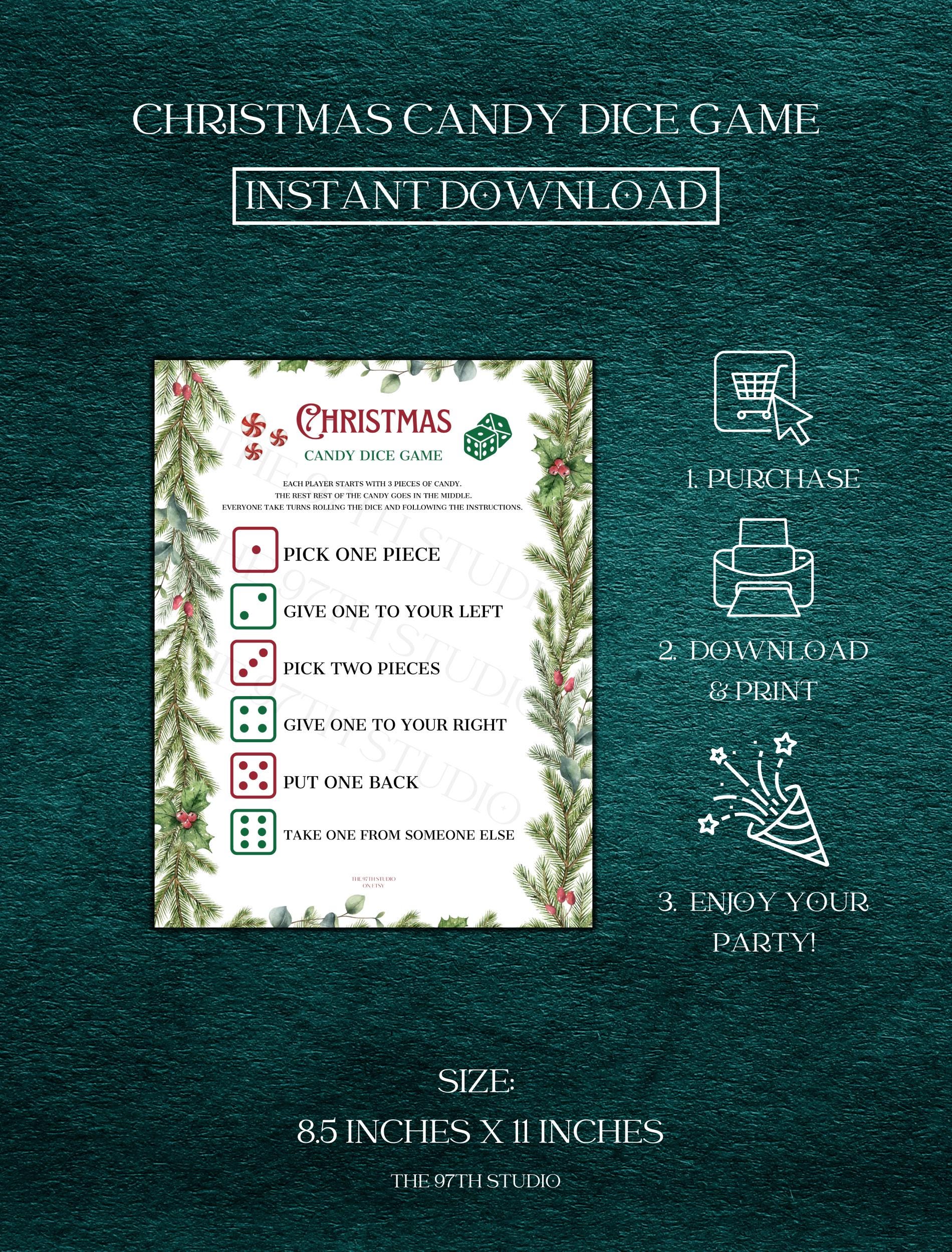 Christmas Candy Dice Game | Office Christmas Party Game | Christmas Family Game | Printable Christmas Game | Family Christmas Game Printable