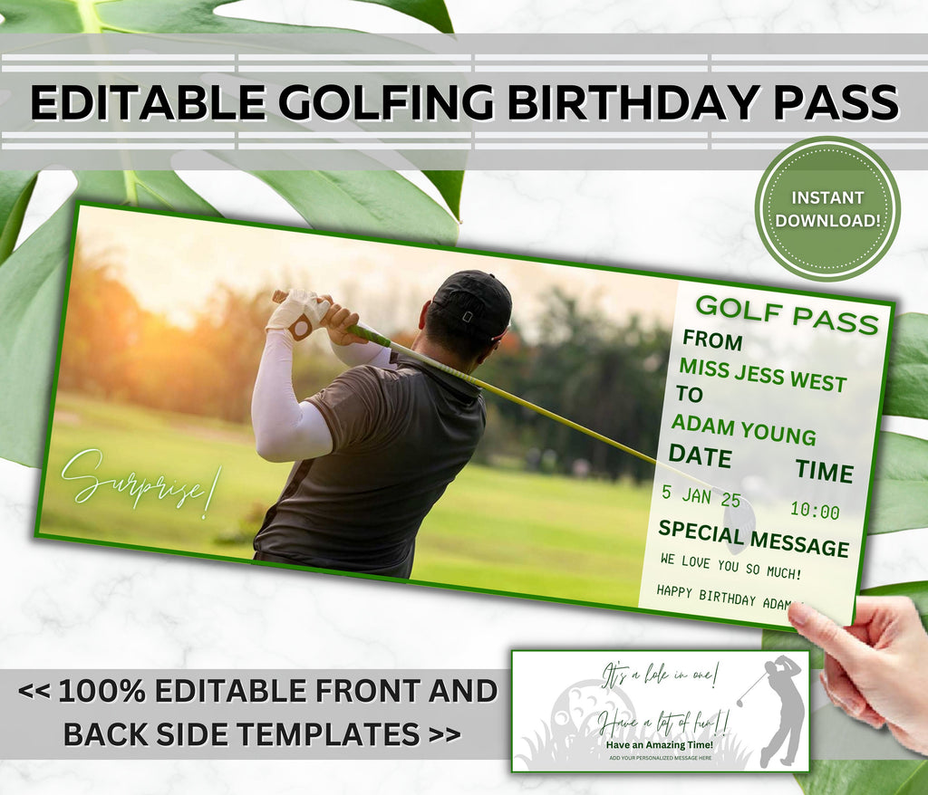 Editable Golf Trip Boarding Pass Template, Golf Vacation Reveal (Instant Download)