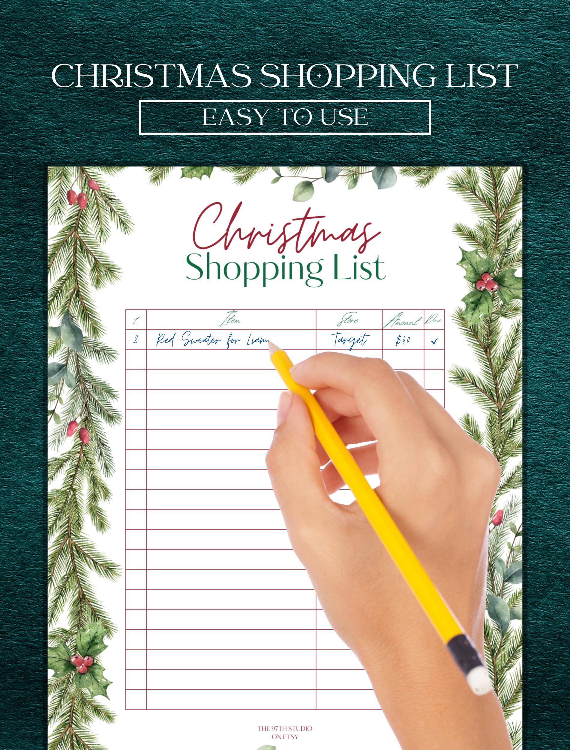 Christmas Shopping List | Office Christmas Party Games | Christmas Family Printable | Printable Christmas Games | Xmas Shopping Printable