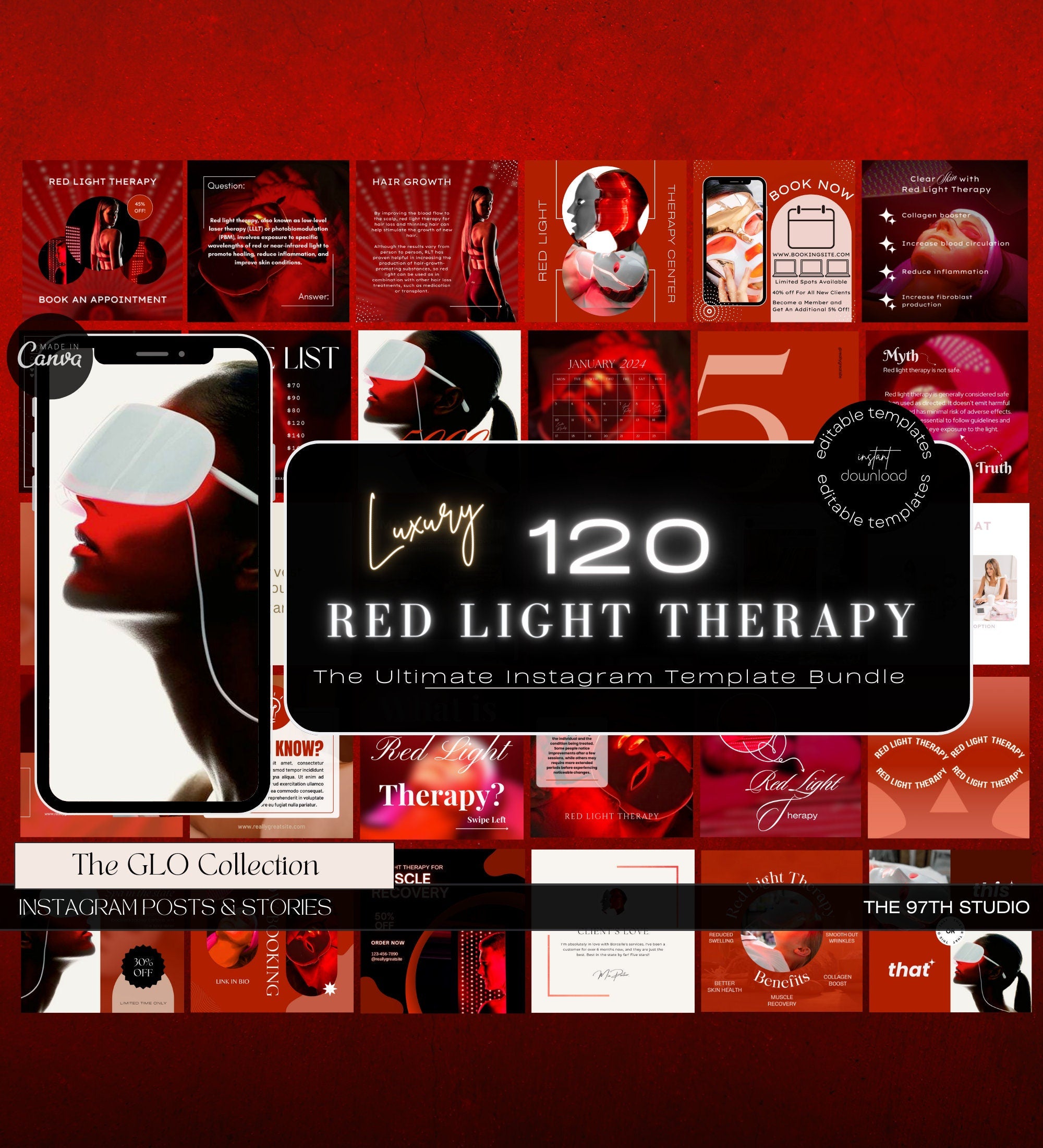 Red Light Therapy Instagram Posts | Facial | Digital Marketing | Skincare Social Media | Skincare Instagram | Esthetician Instagram Posts