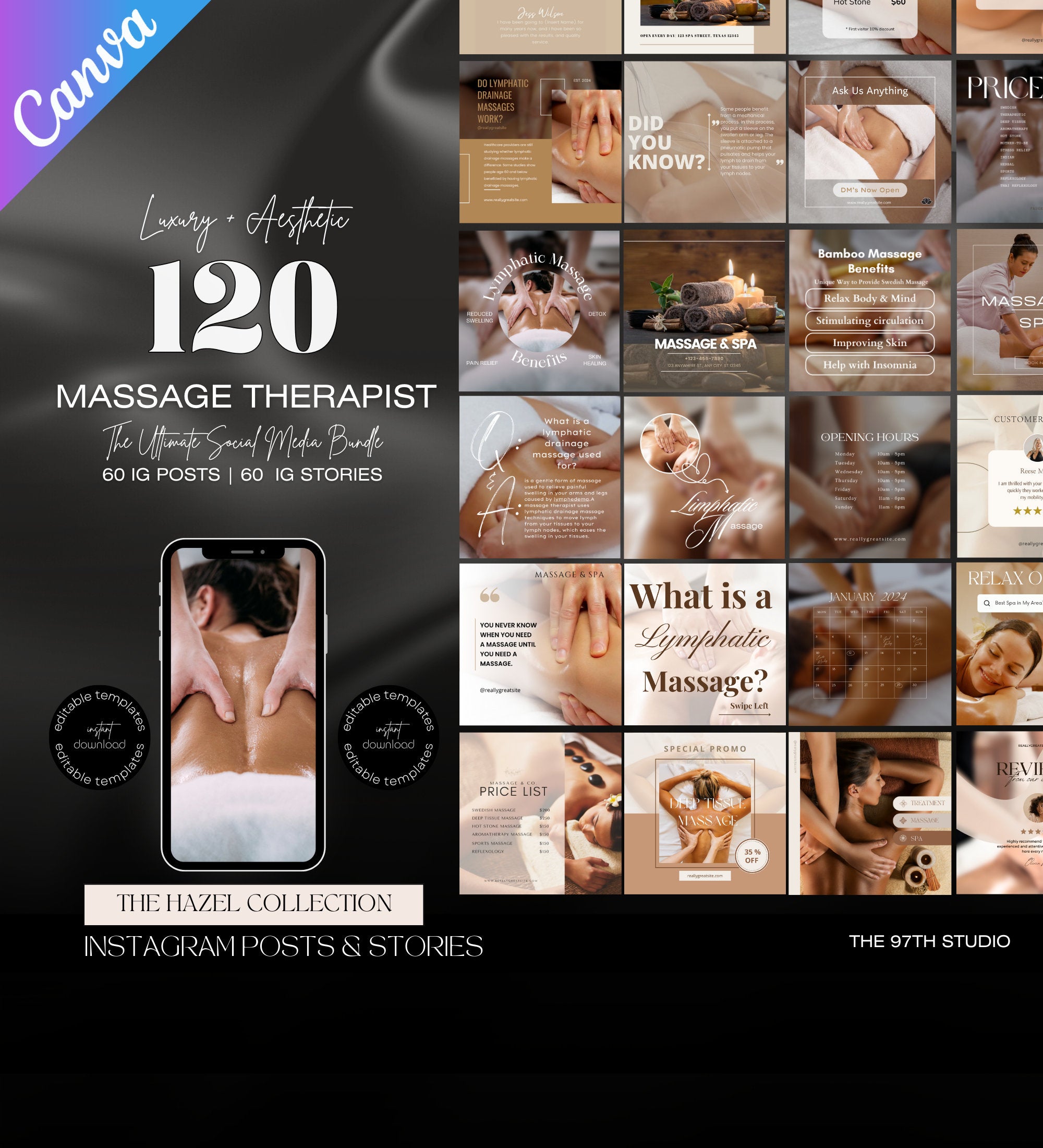 Massage Therapist Instagram Templates | Spa Social Media