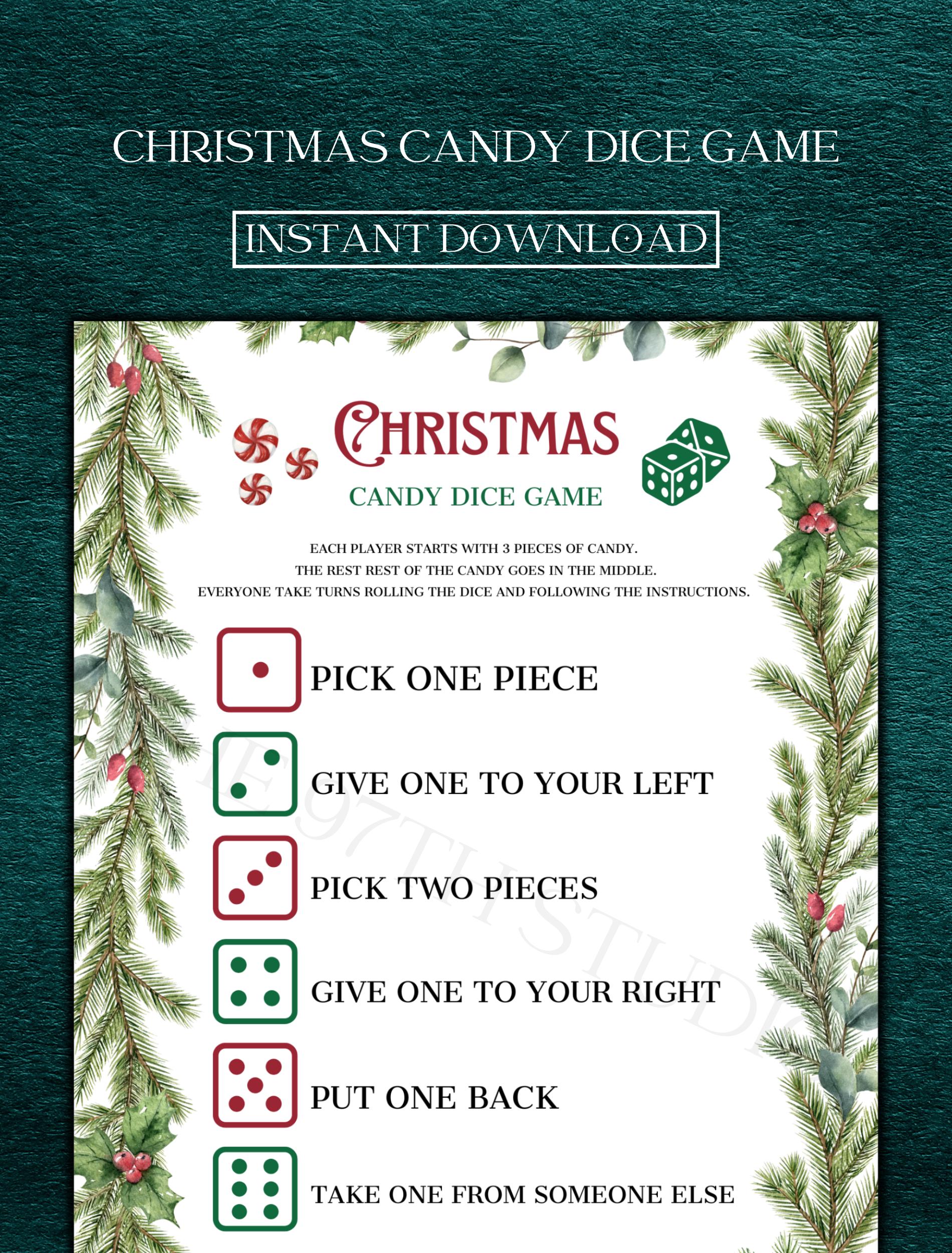 Christmas Candy Dice Game | Office Christmas Party Game | Christmas Family Game | Printable Christmas Game | Family Christmas Game Printable