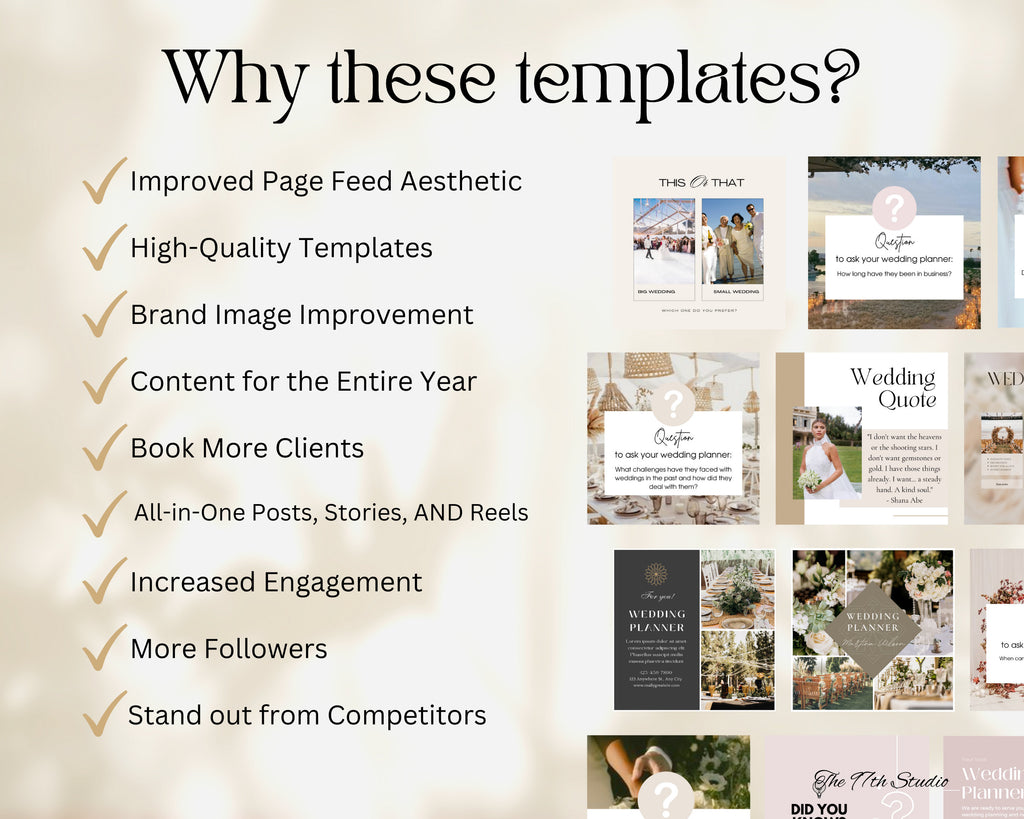 Wedding Planner Instagram Templates, Social Media Bundle (Canva)