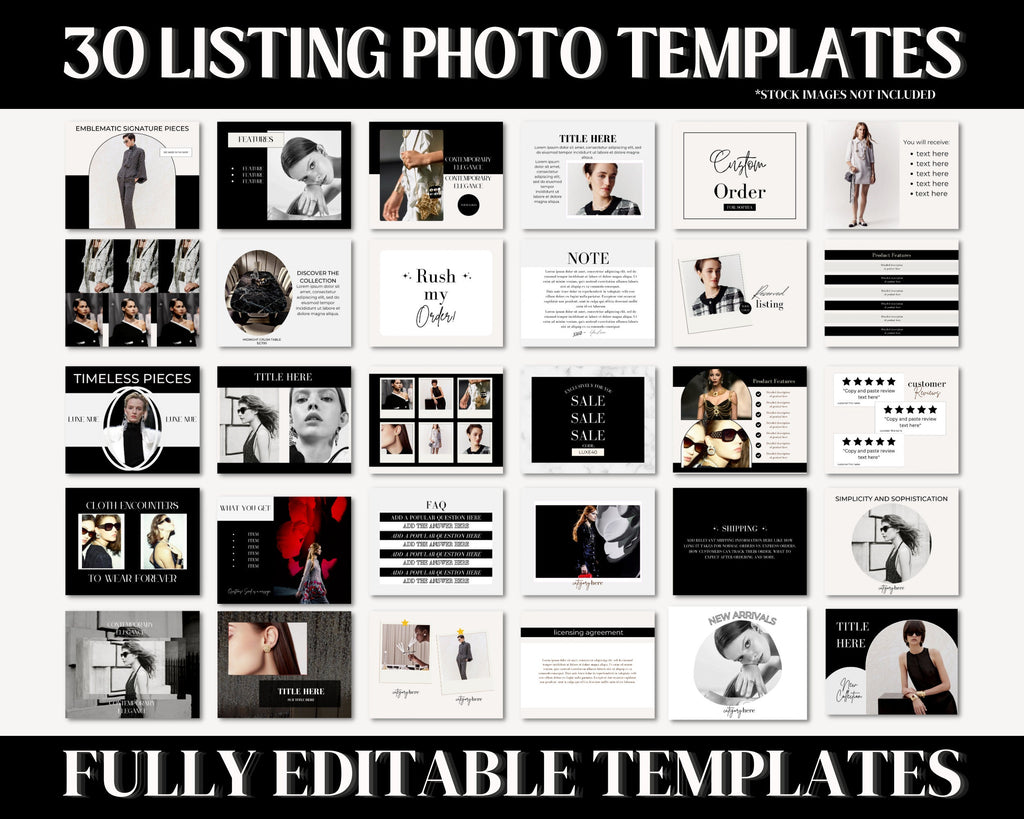 Etsy Shop Kit Canva, Branding and Logo Kit Modern Black and White, Etsy Shop Banner, Etsy Listing Photos, Fashion Etsy Shop Branding Bundle