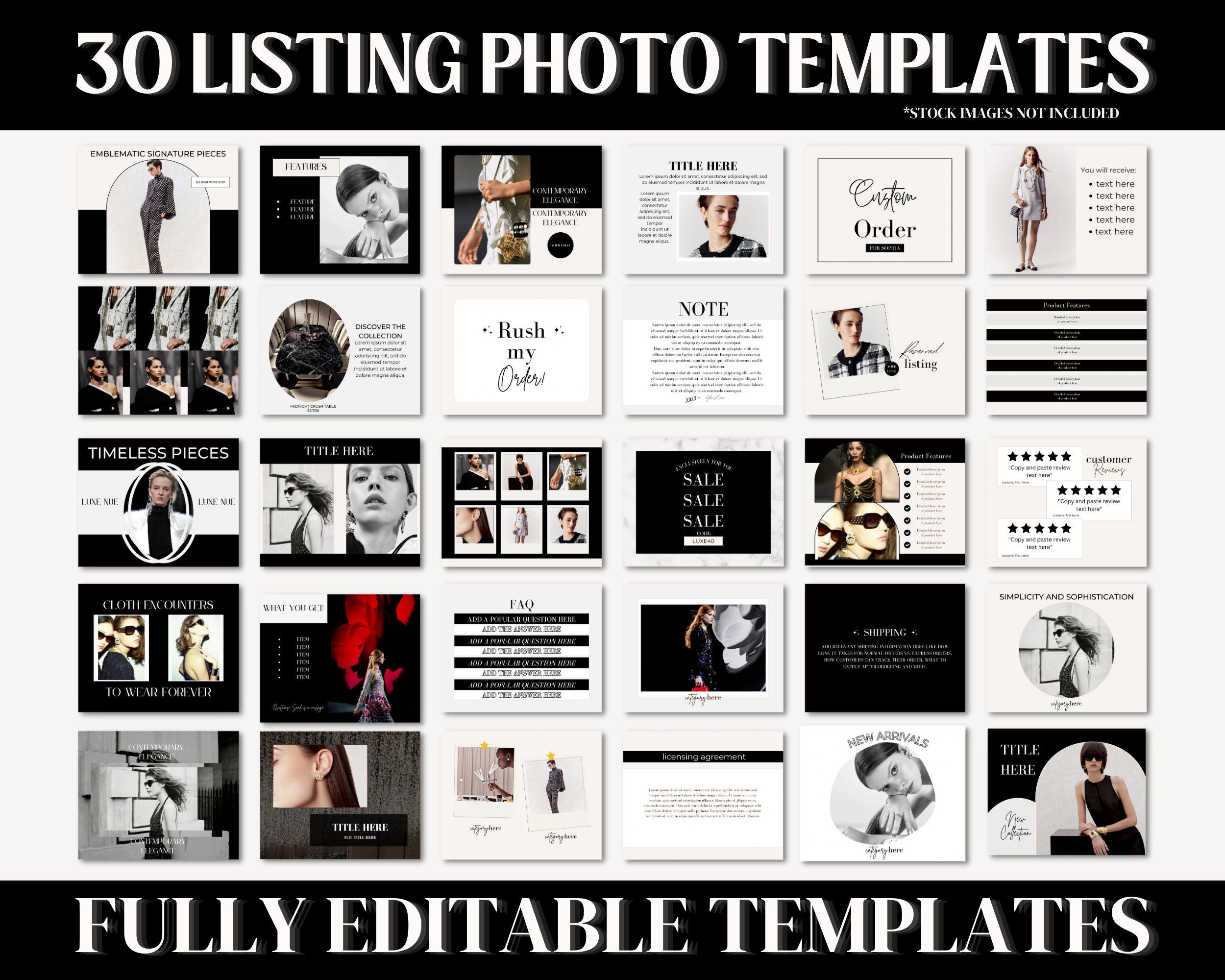 Etsy Shop Kit Canva, Branding and Logo Kit Modern Black and White, Etsy Shop Banner, Etsy Listing Photos, Fashion Etsy Shop Branding Bundle