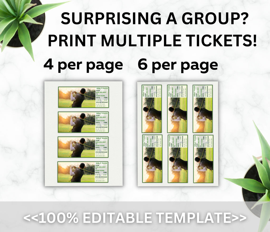 Editable Golf Trip Boarding Pass Template, Golf Vacation Reveal (Instant Download)