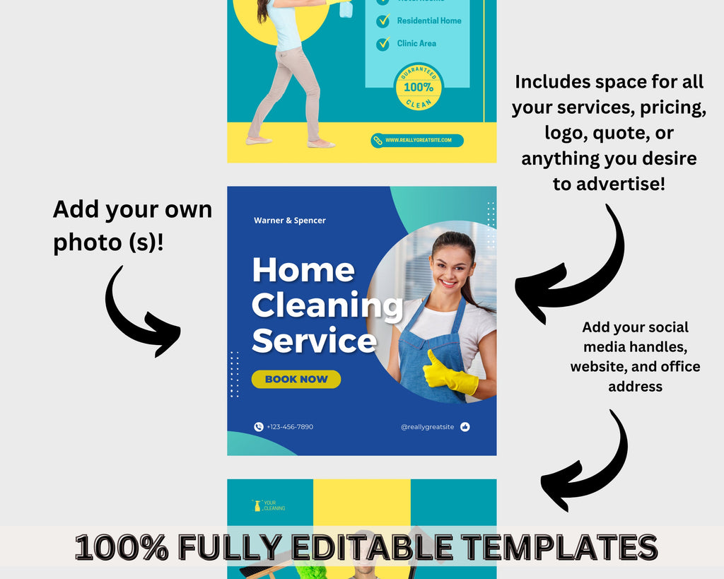 Cleaning Business Instagram Posts, Canva Templates (Digital Download)
