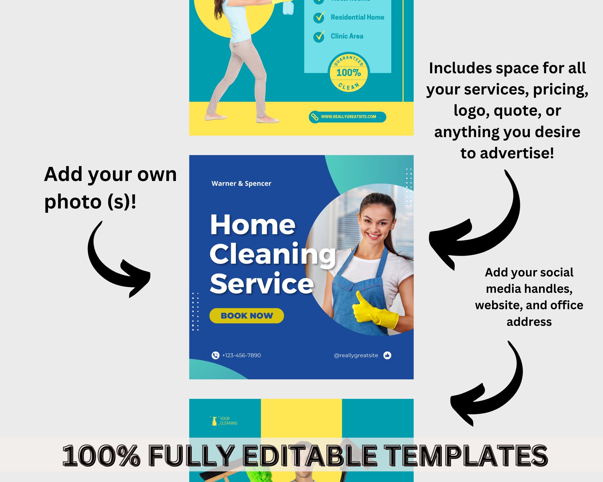Cleaning Business Instagram Posts, Canva Templates (Digital Download)