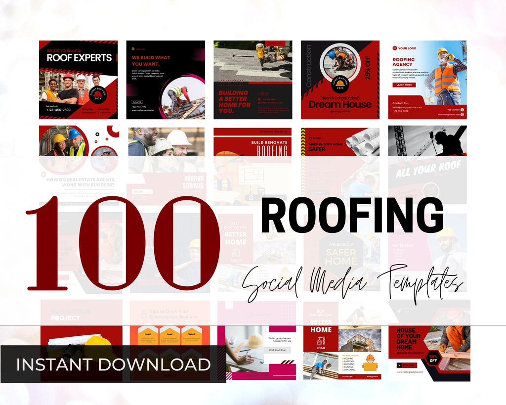 Roofing Business Instagram Templates, Social Media Bundle (100+) Roofer Instagram, Constructions Business Instagram Facebook Posts