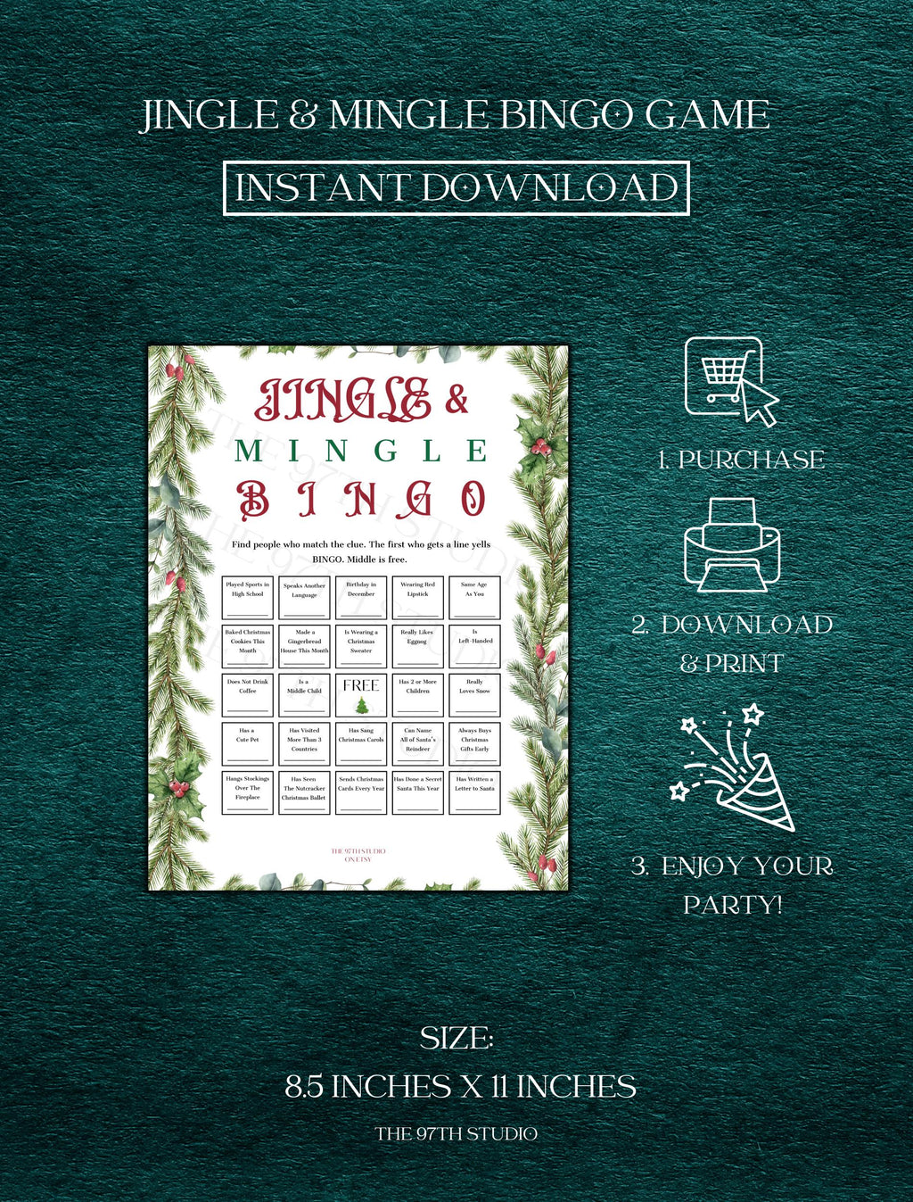 Christmas Jingle & Mingle Bingo Game | Office Christmas Party Game | Christmas Family Game | Printable Christmas Game | Xmas Party Game