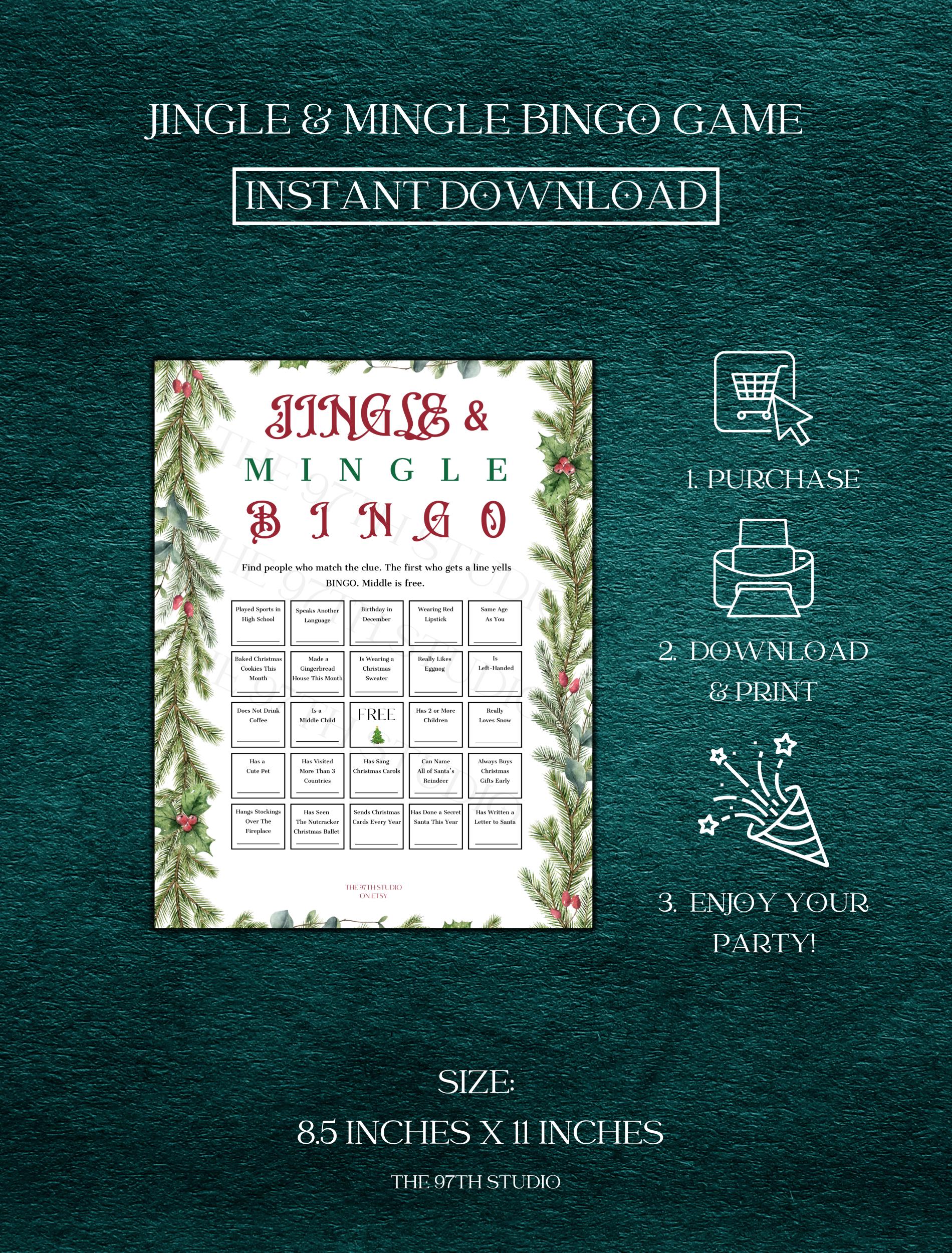 Christmas Jingle & Mingle Bingo Game | Office Christmas Party Game | Christmas Family Game | Printable Christmas Game | Xmas Party Game