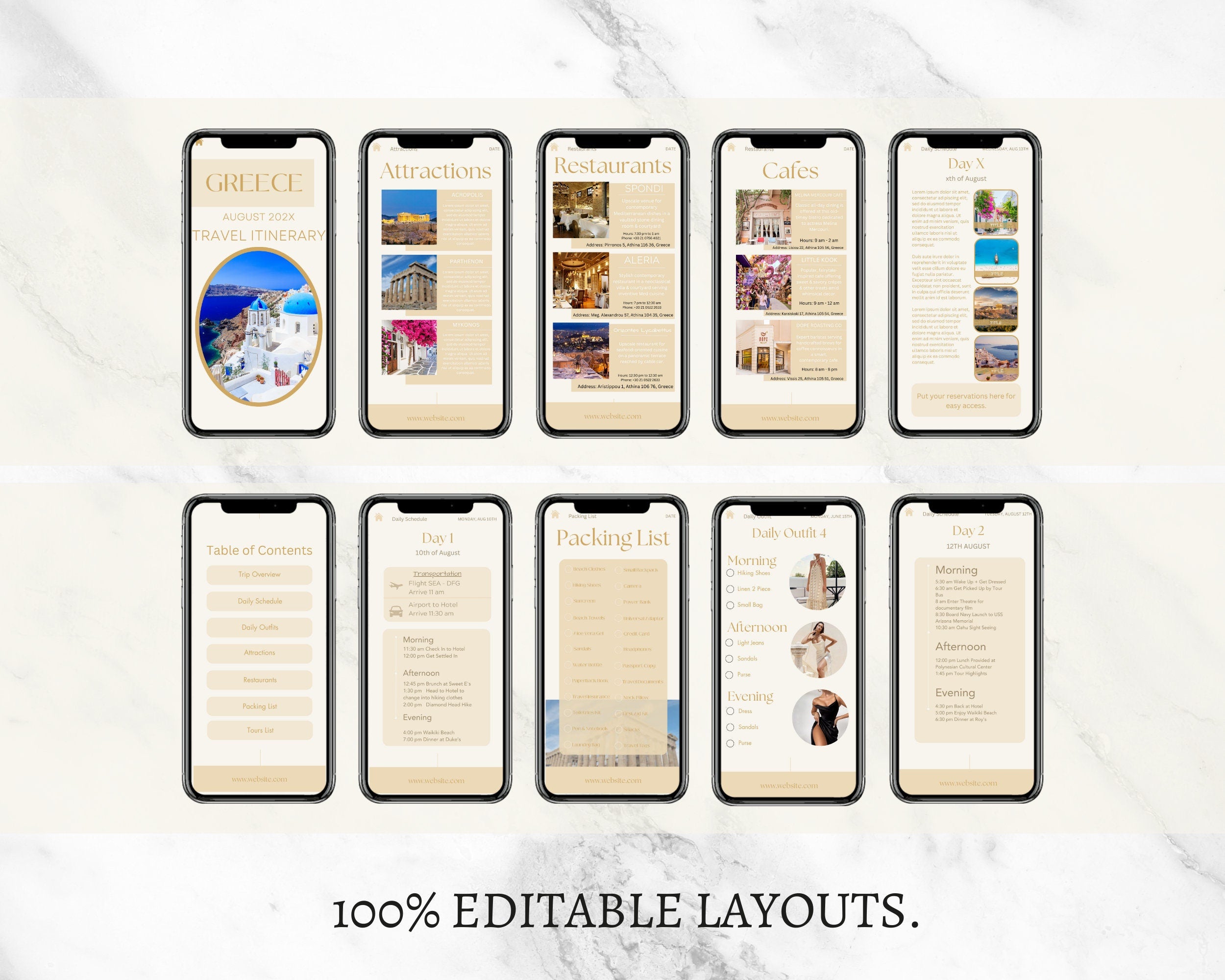 Travel Itinerary Mobile Template Modern Minimal Classic, Editable on Canva, Printable, Digital Template Download, Traveling Guide GREECE