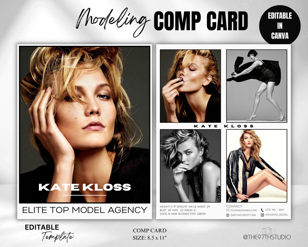 Editable Modeling Comp Card Template, Canva Z Card (8.5x11) COMP CARD, Fashion Resume, Modelling Comp Card Template, Zed Card, Model