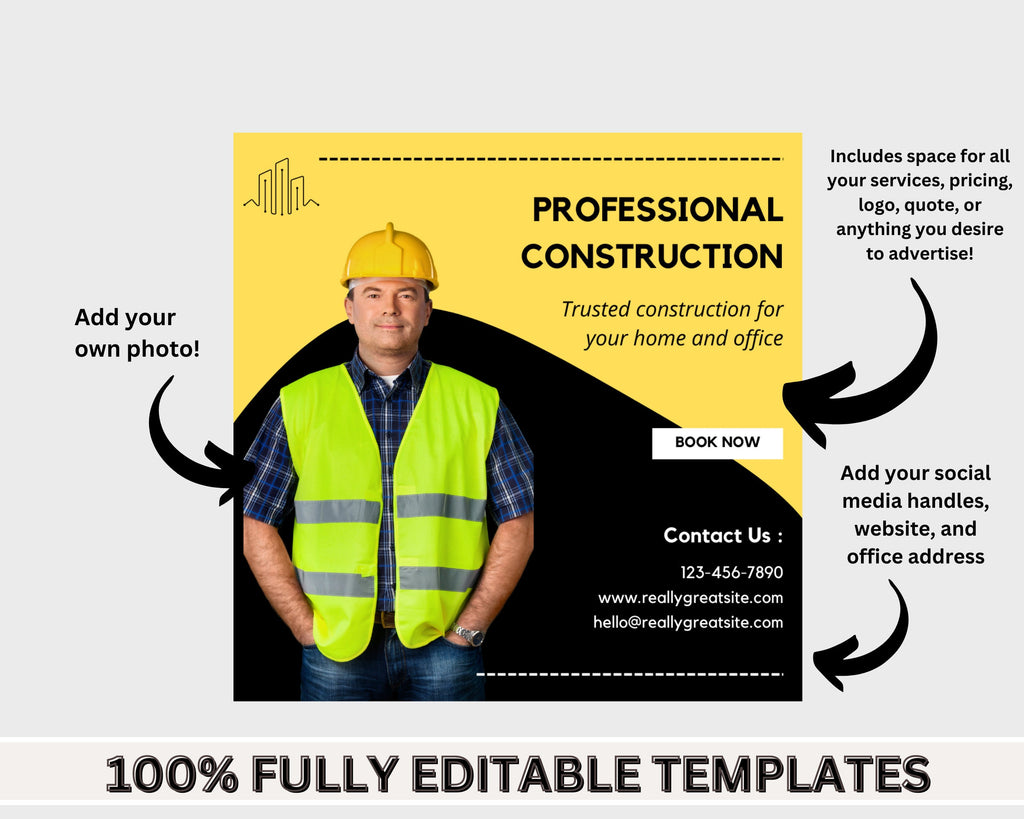50+ Construction Templates for Social Media,Home Builders Instagram Template,Construction Company Templates, Canva Instant Digital Download