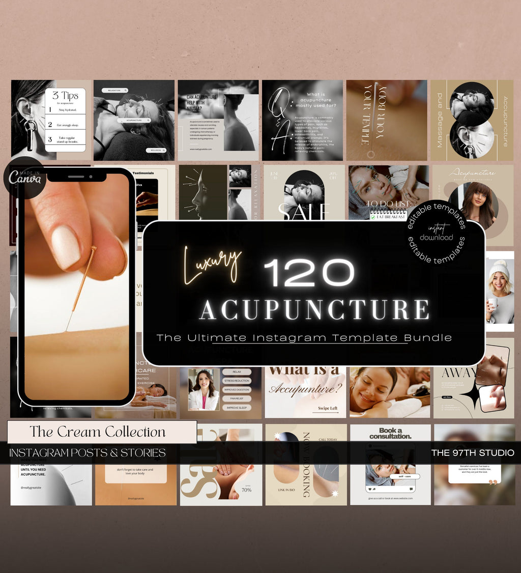 120 Acupuncture Instagram Post Templates | Canva Social Media (Digital Download)