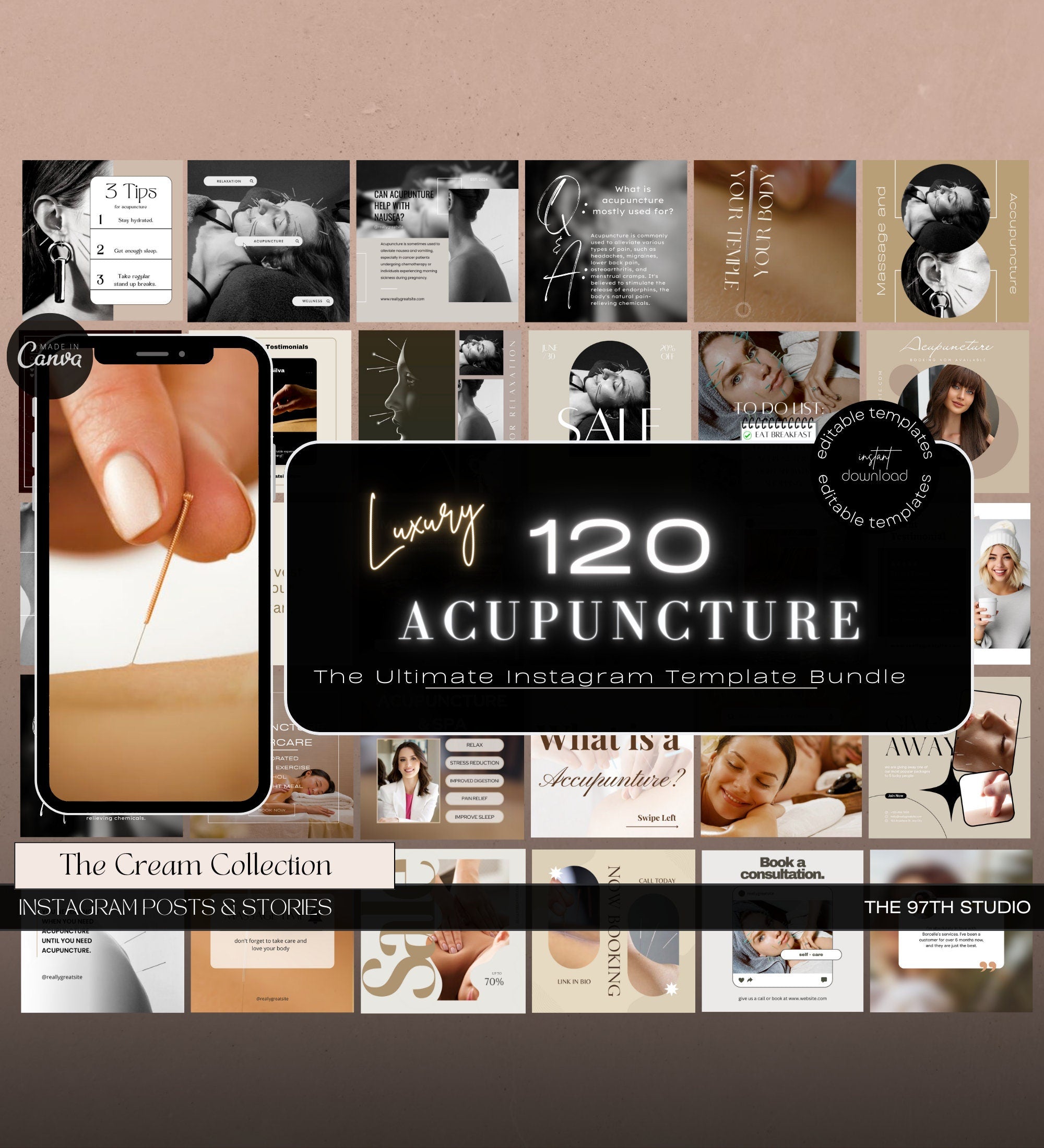 120 Acupuncture Instagram Post Templates | Canva Social Media (Digital Download)
