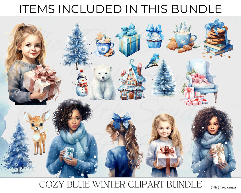 30 Cozy Winter Clipart, Watercolor, Christmas Clipart, Pretty Girl Clipart, Xmas Gifts, Woodland Clipart, Winter Wedding, Holiday, Snowman