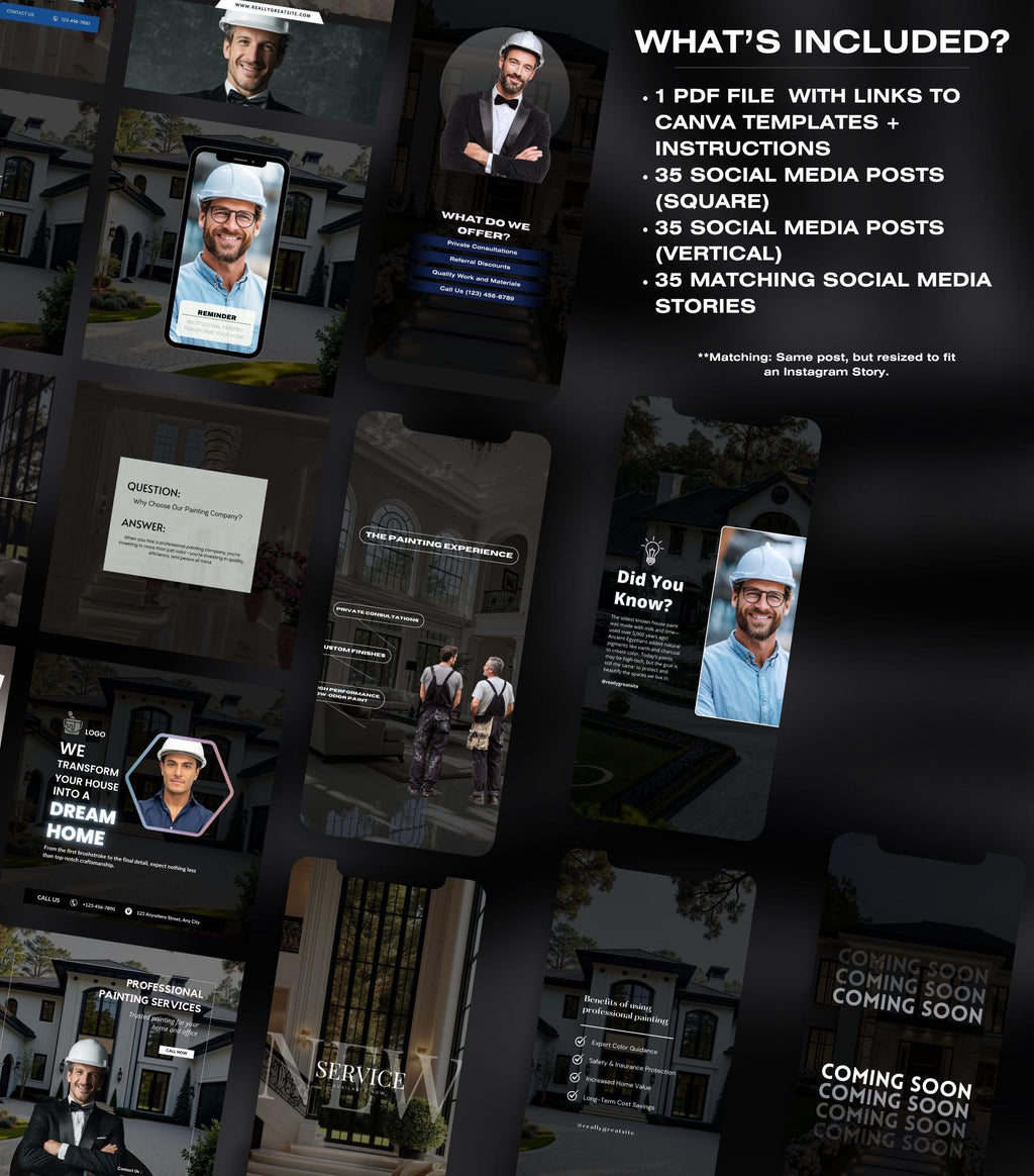 35+ PAINTING BUSINESS Templates for Social Media, Home Remodel Instagram Posts, Renovations, Drywall, Construction, Handy Man, Social Media