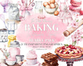 Kawaii Watercolor Bakery Clipart Bundle, Hand Drawn Bakery PNGs, Pink Pastel, Cute Baking Supplies, Scrapbooking, Sketch, Commercial Use