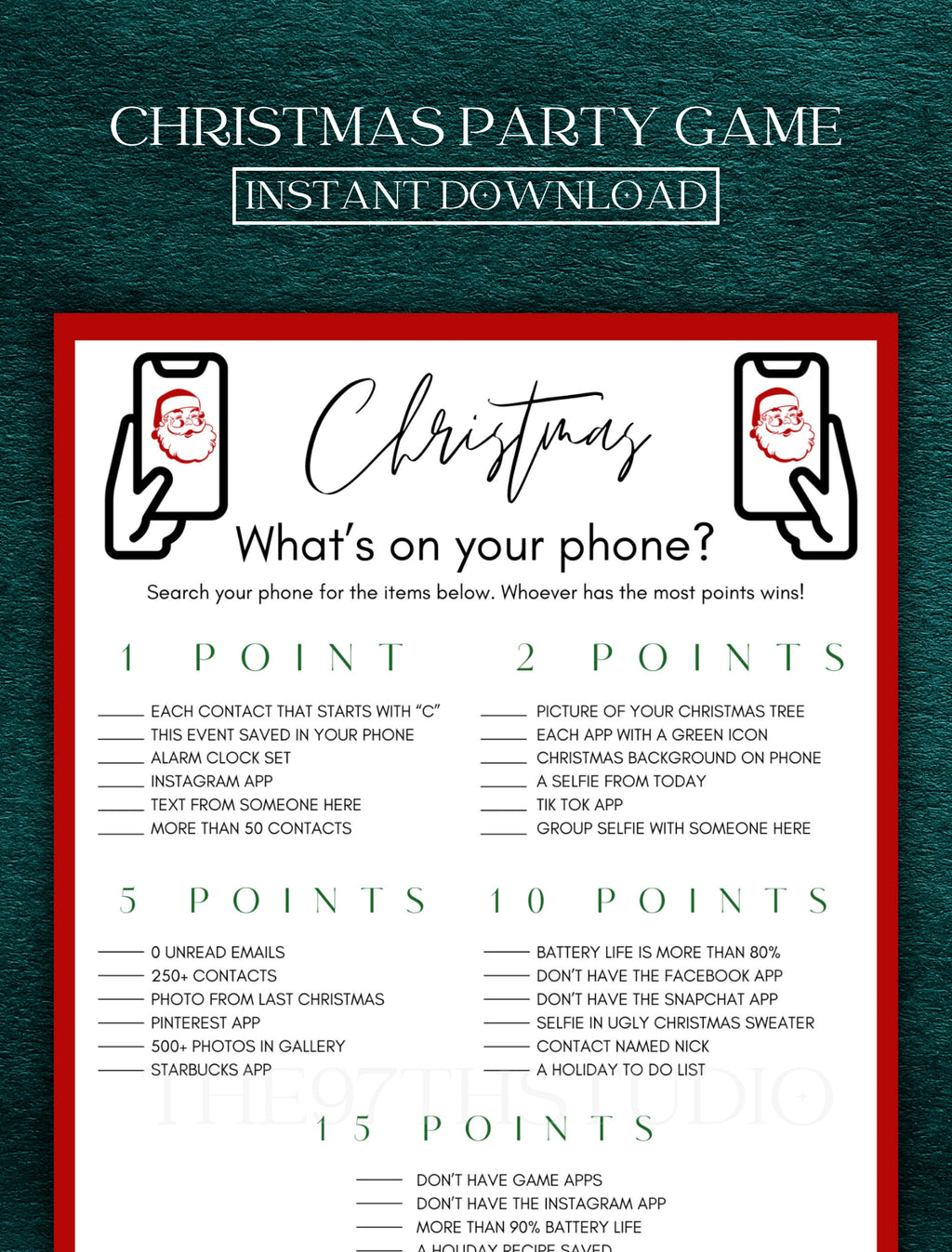 Christmas What's On Your Phone Game | Office Christmas Party Games | Christmas Family Games | Printable Christmas Games | Holiday Party Game