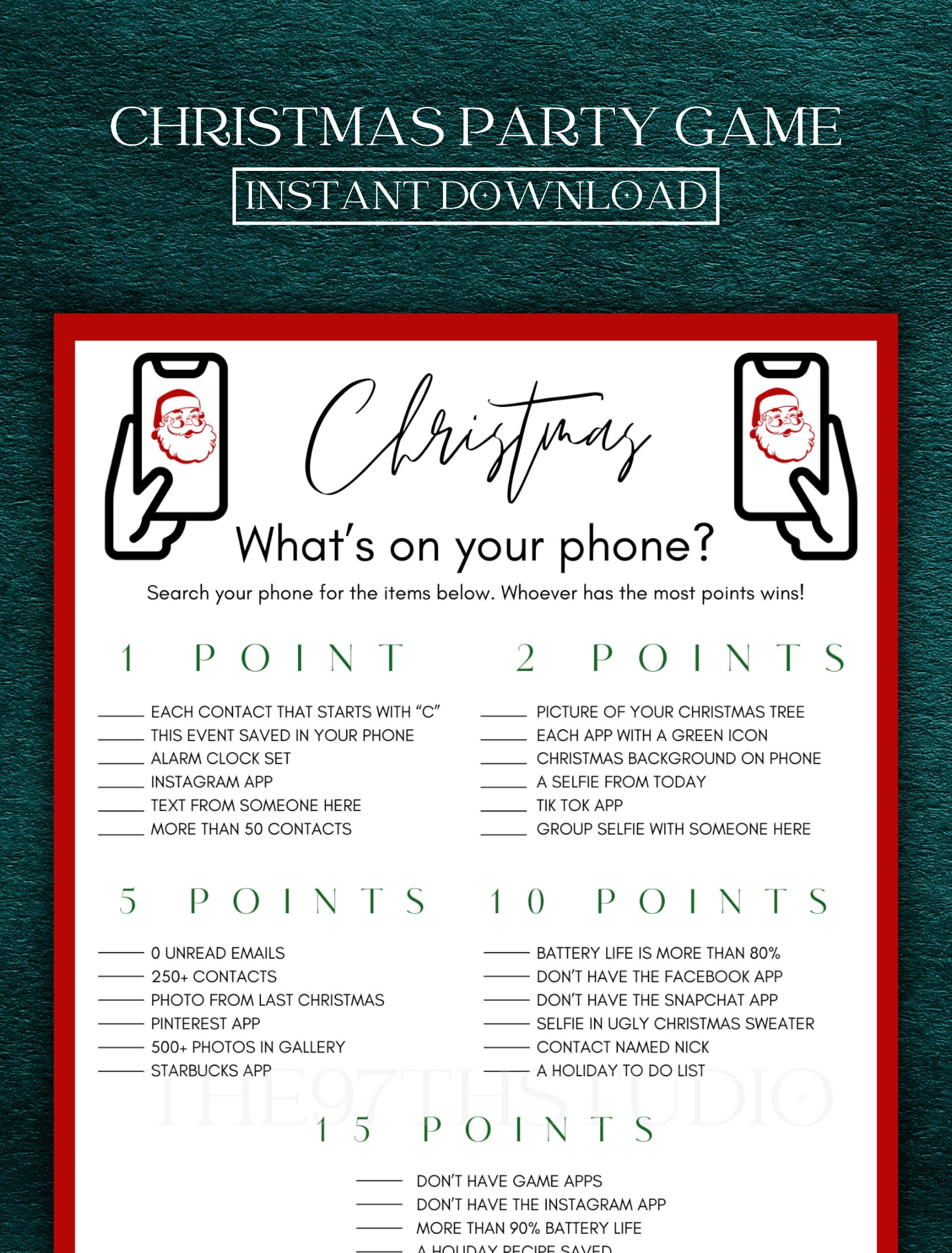 Christmas What's On Your Phone Game | Office Christmas Party Games | Christmas Family Games | Printable Christmas Games | Holiday Party Game