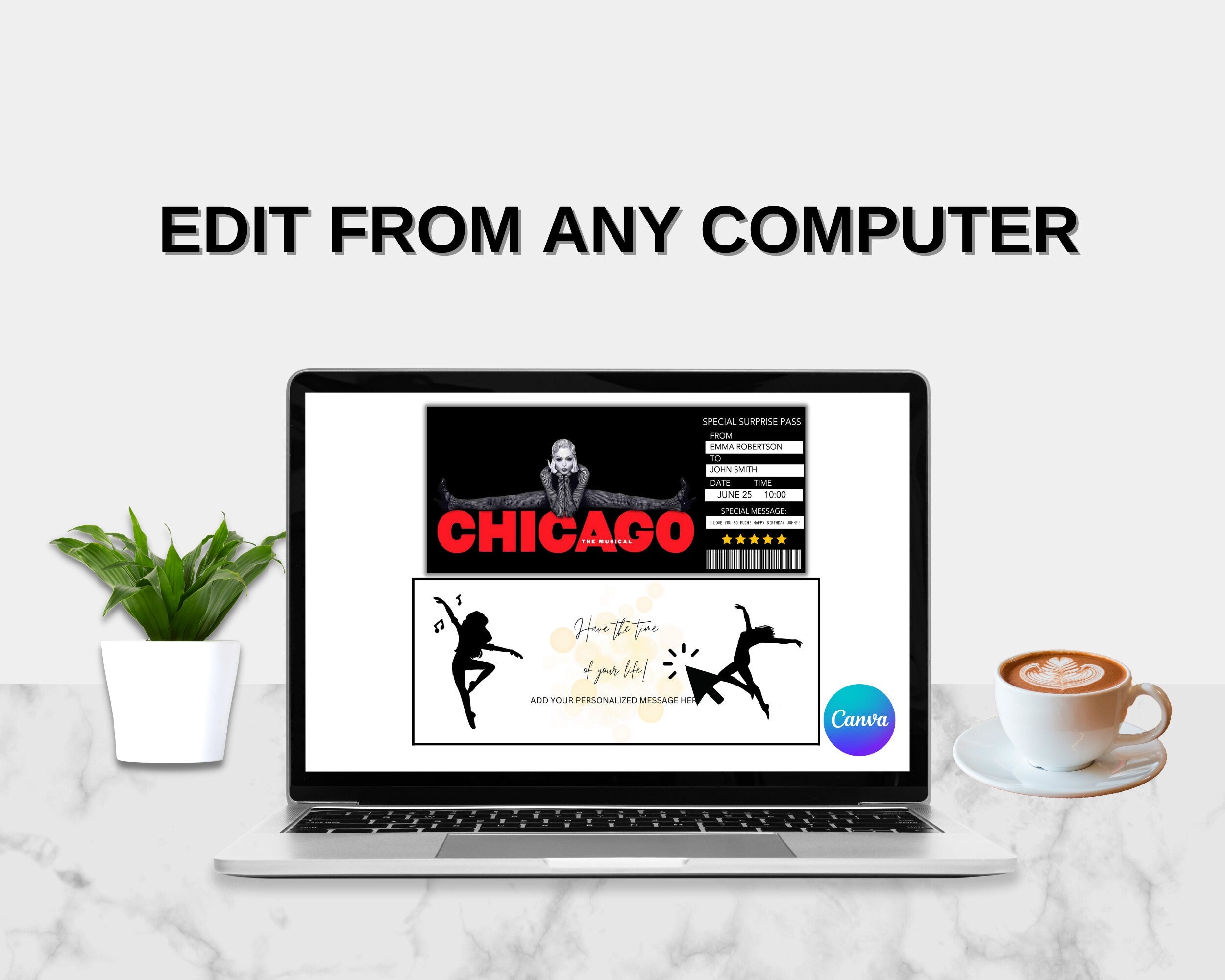 EDITABLE CHICAGO Broadway Surprise Ticket, Chicago Musical Collectible Theater Ticket, Chicago Musical Theatre Event Souvenir Ticket DIY