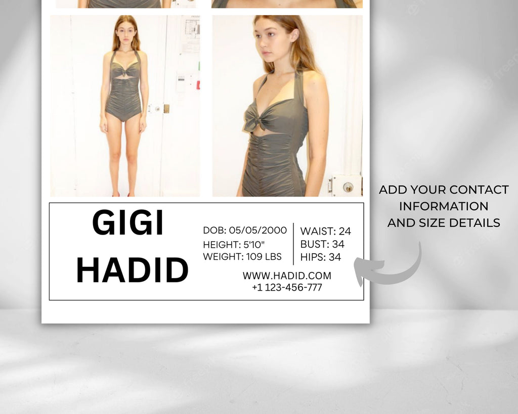 COMP CARD 2 Template, Modeling Photocard, Zed Card for Models, Z Card, Fashion Resume Photo Card, Model Comp Card, Editable Canva Template