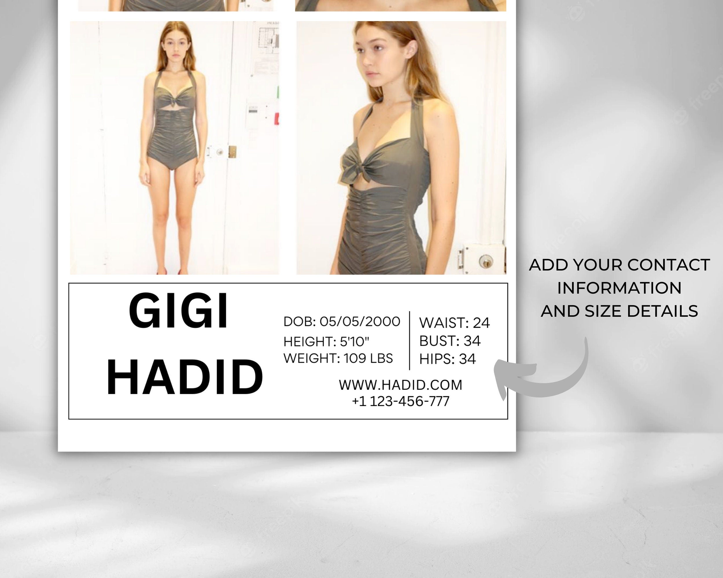 COMP CARD 2 Template, Modeling Photocard, Zed Card for Models, Z Card, Fashion Resume Photo Card, Model Comp Card, Editable Canva Template